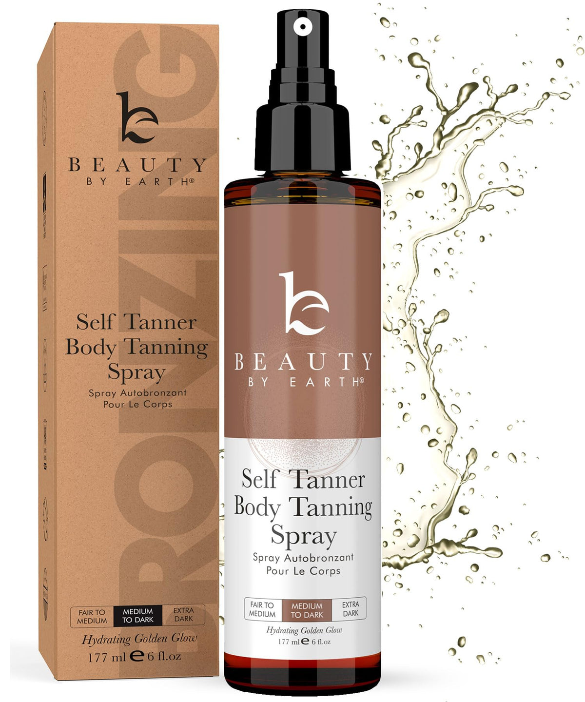 Beauty by Earth spray autobronzant bouteille, rendu naturel et rapide.