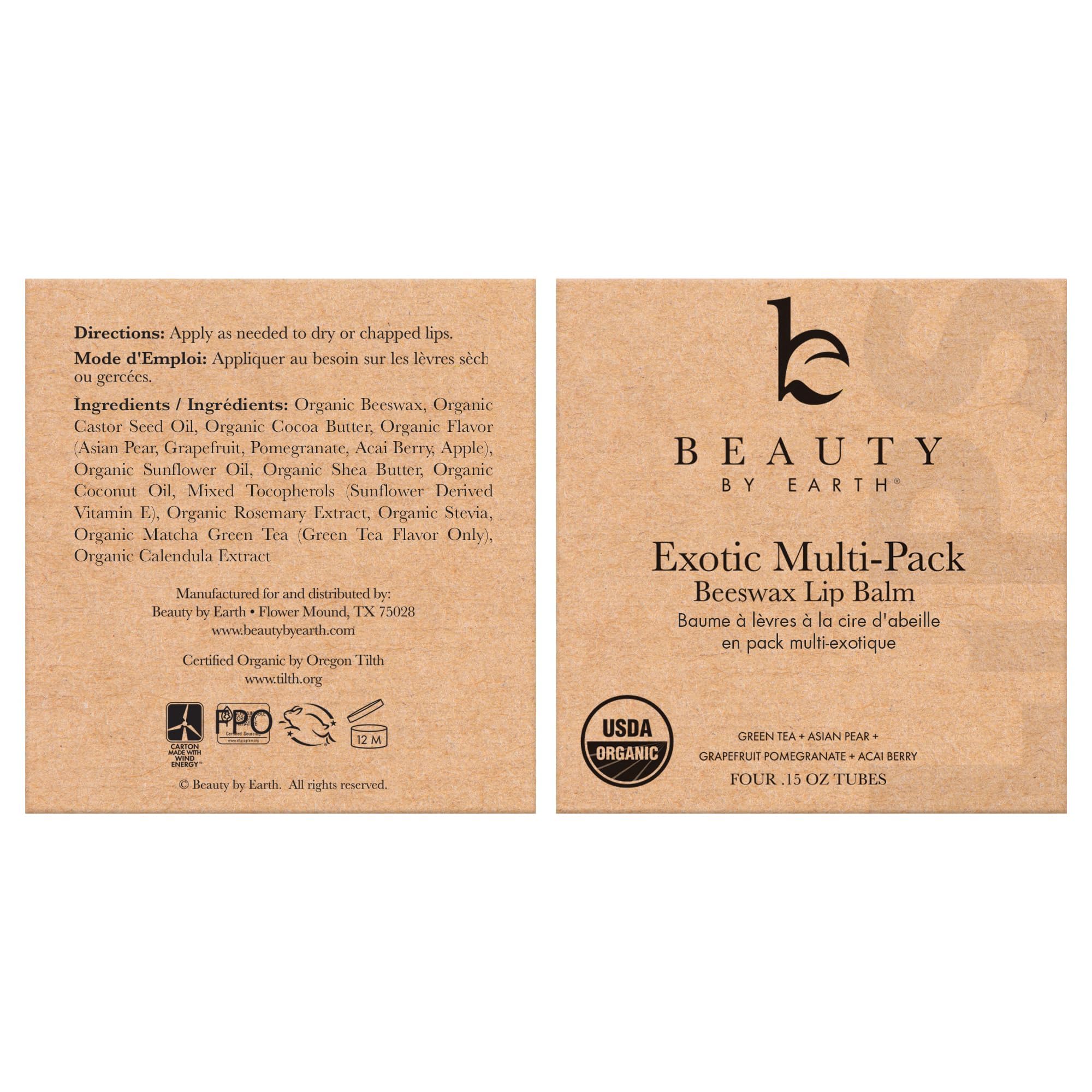 Beauty by Earth bálsamo labial packaging elegante para regalo