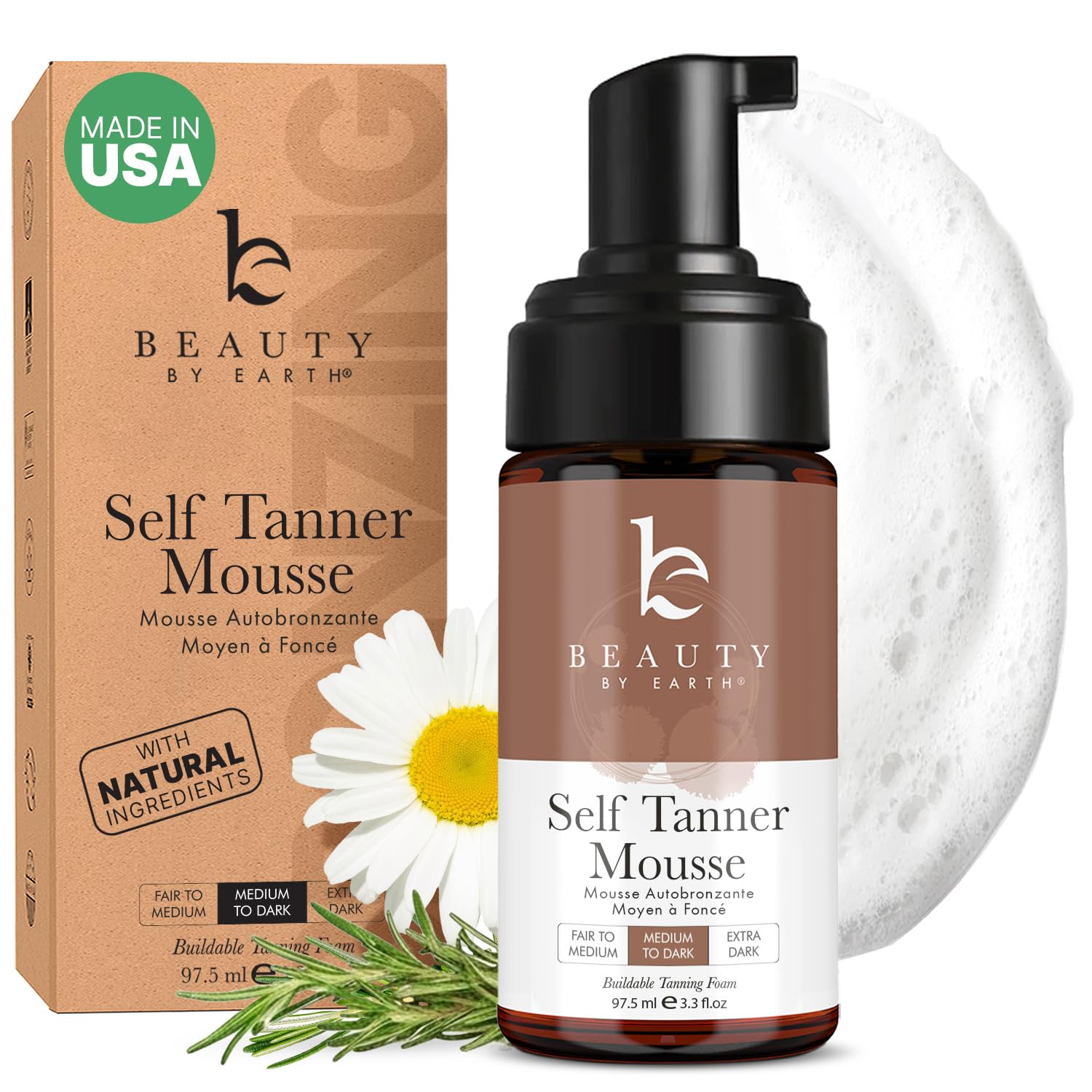 Beauty by Earth Mousse Bronceador: aplicación suave para un bronceado natural y uniforme