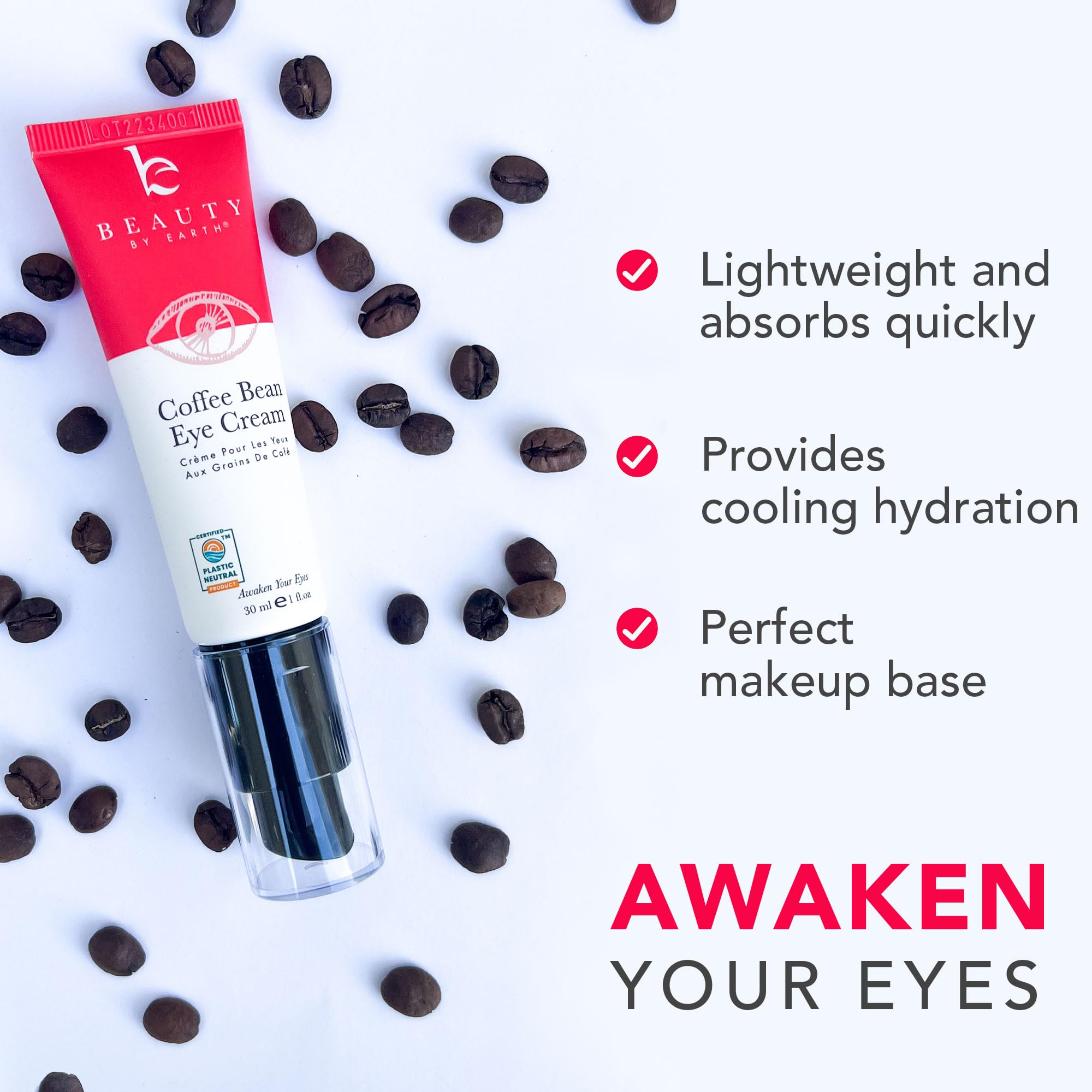 Beauty by Earth Caffeine Eye Cream - Textura crema suave que hidrata la zona ocular.
