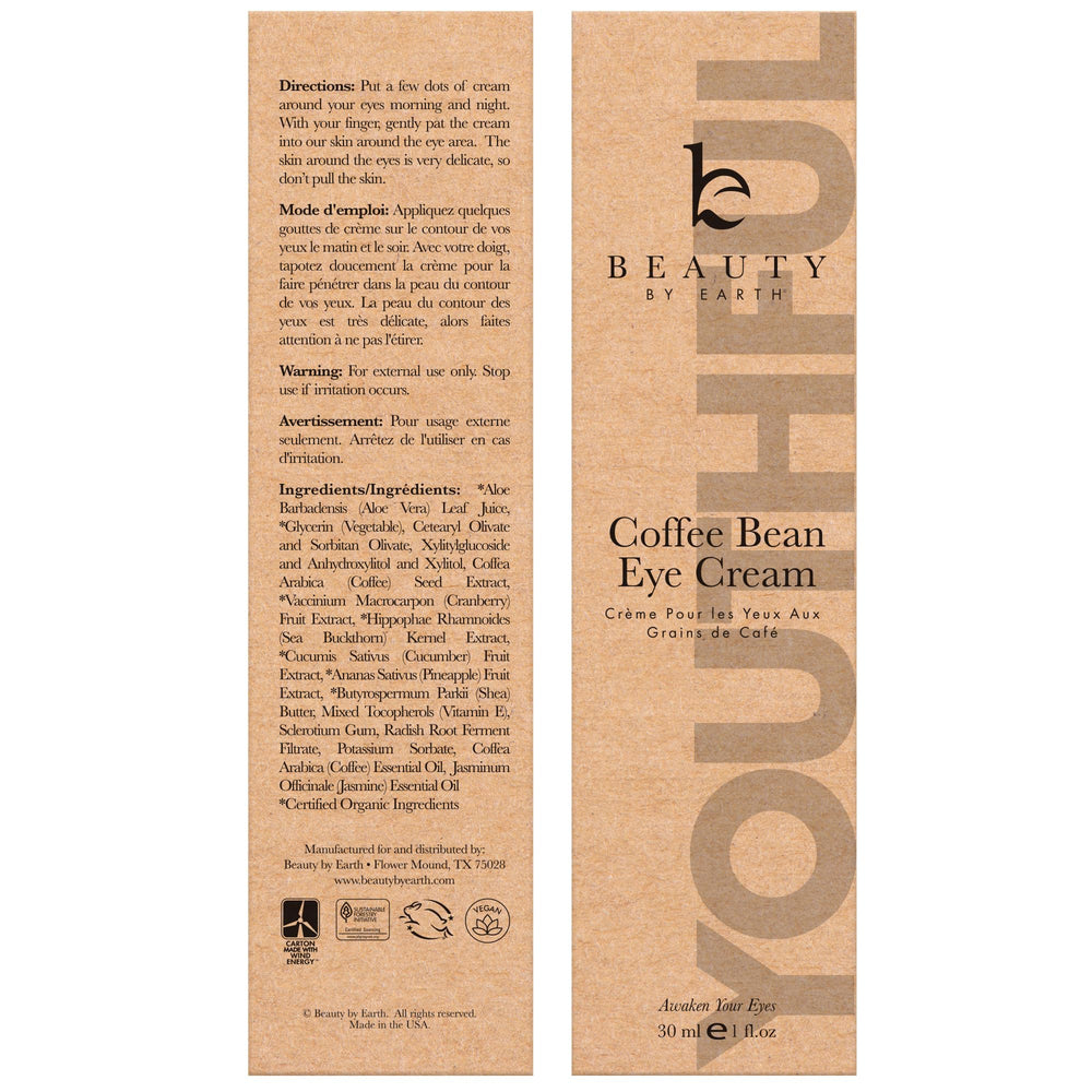 Beauty by Earth Caffeine Eye Cream - Uso diario para piel sensible sin irritaciones.