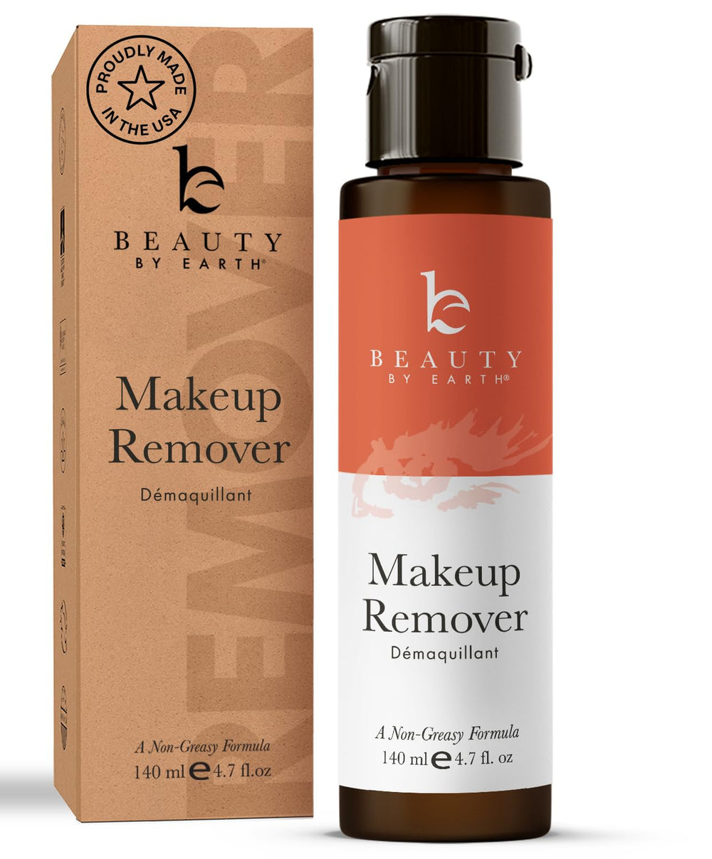 Beauty by Earth desmaquillante con botella, limpieza suave para rostro y ojos.