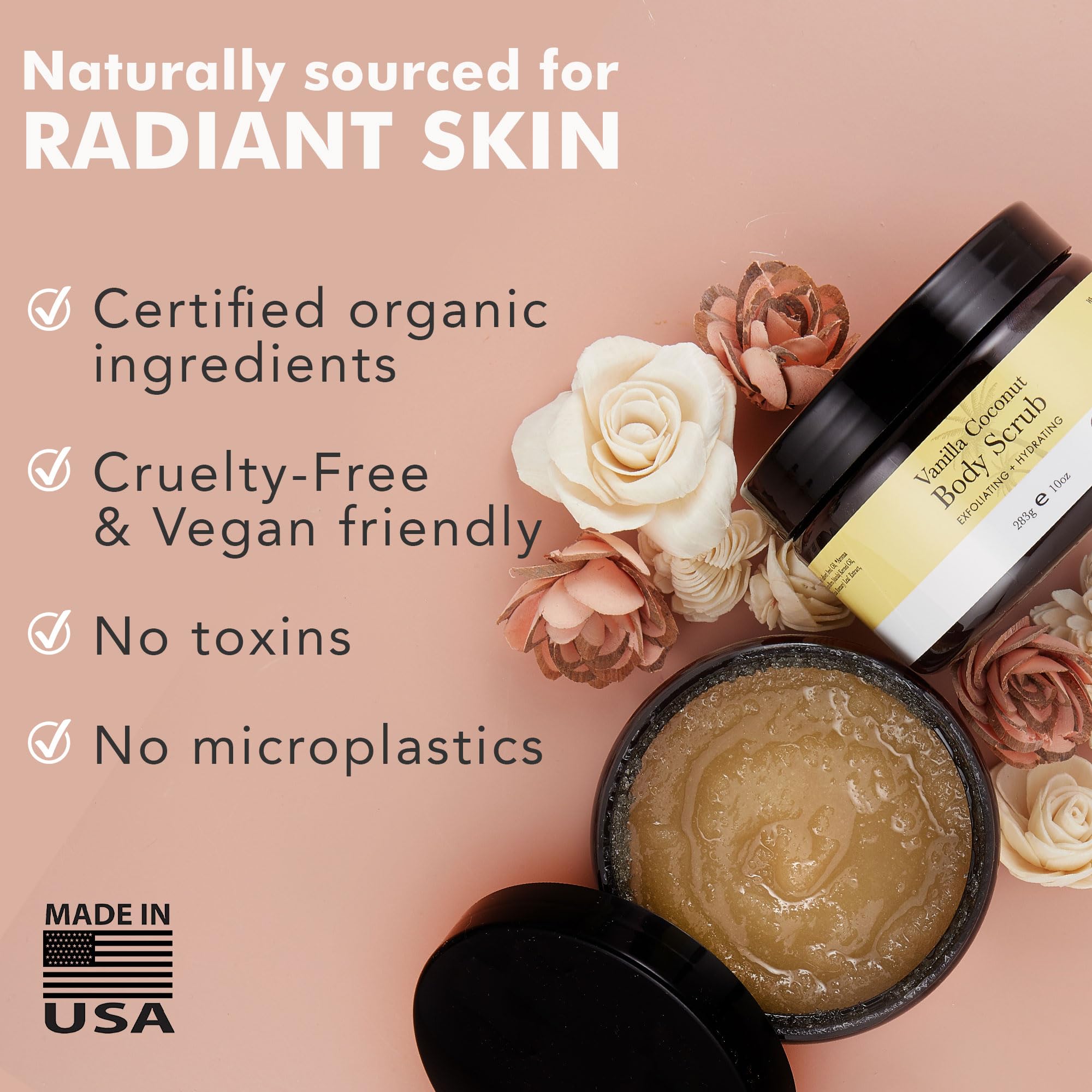 Beauty by Earth exfoliante para manos, cuerpo y piel suave.