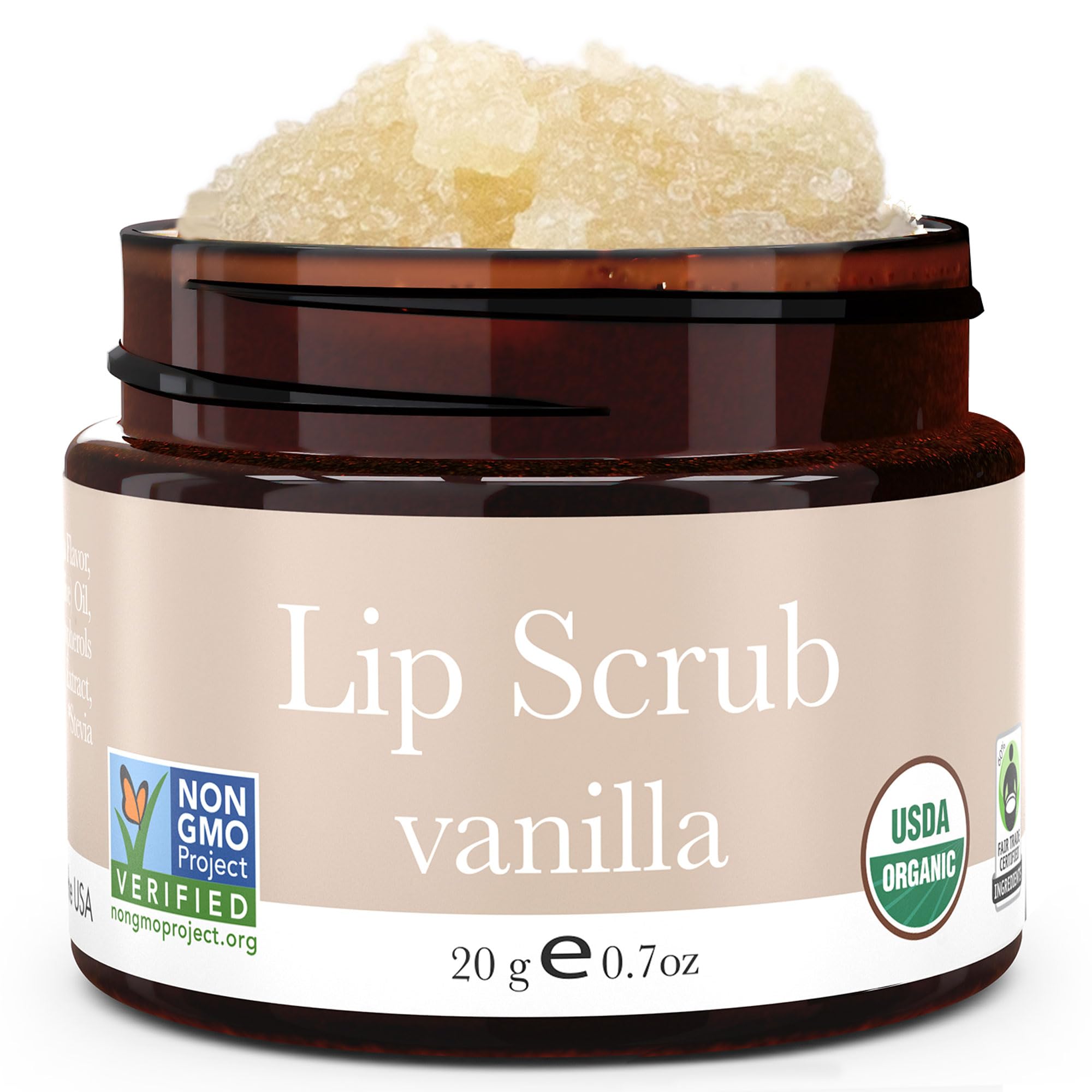 Beauty by Earth exfoliante labial de vainilla, aroma suave para labios suaves y nutridos.