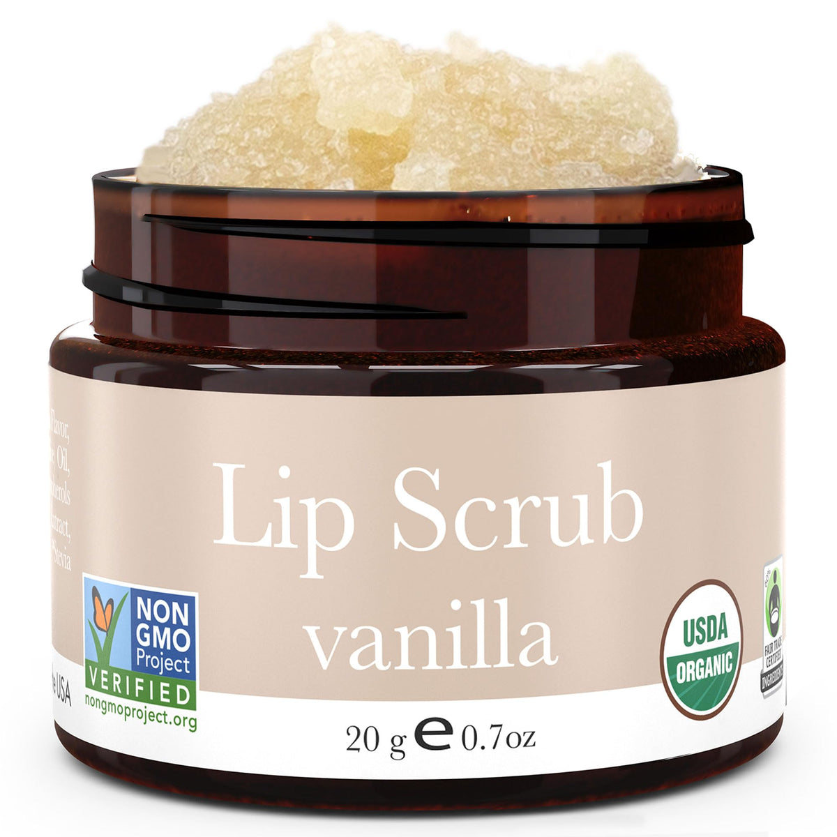 Beauty by Earth exfoliante labial de vainilla, aroma suave para labios suaves y nutridos.