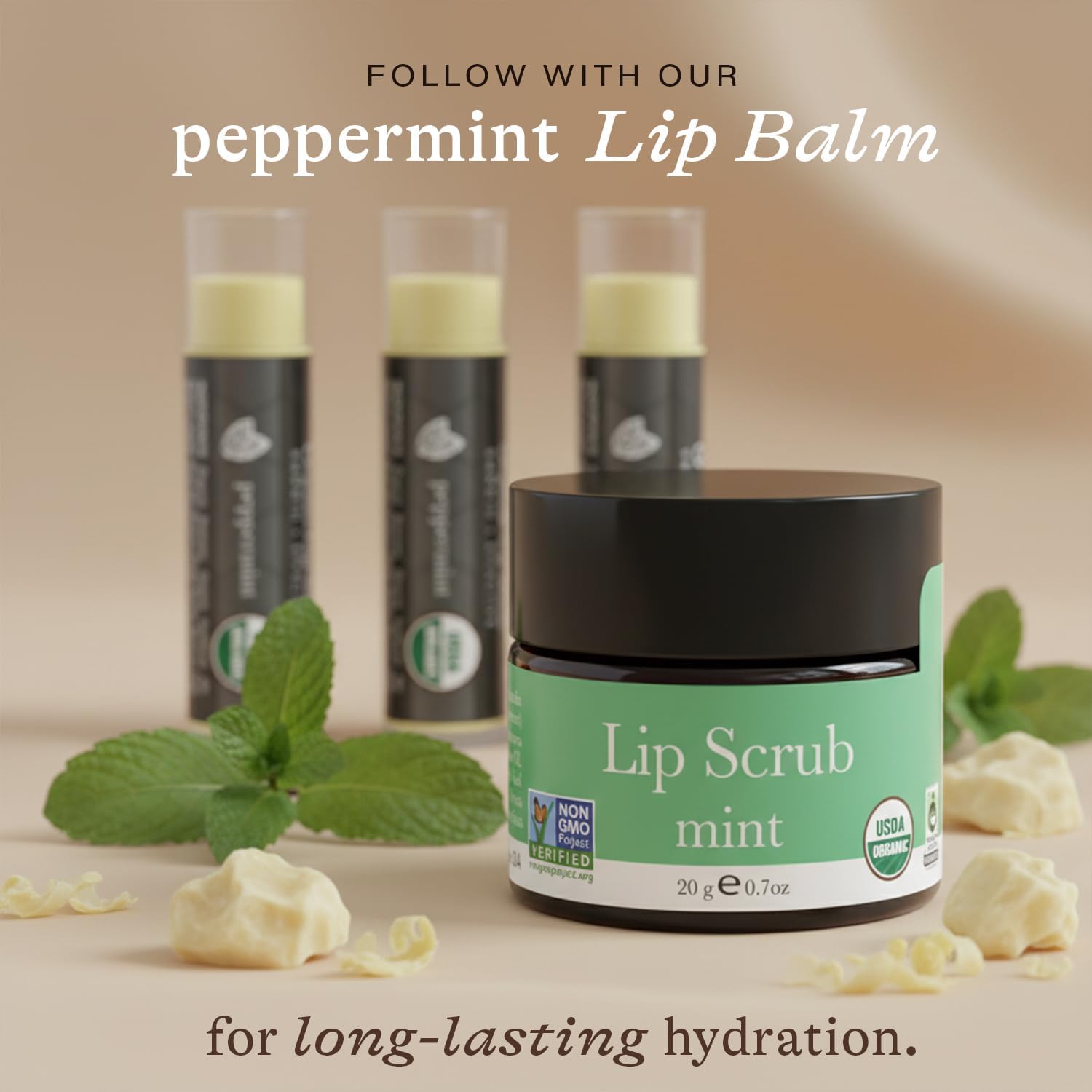 Beauty by Earth exfoliante labial menta uso nocturno para labios más suaves.