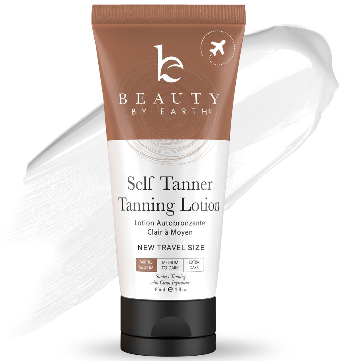 Beauty by Earth loción autobronceadora en tamaño de viaje para bronceado práctico.