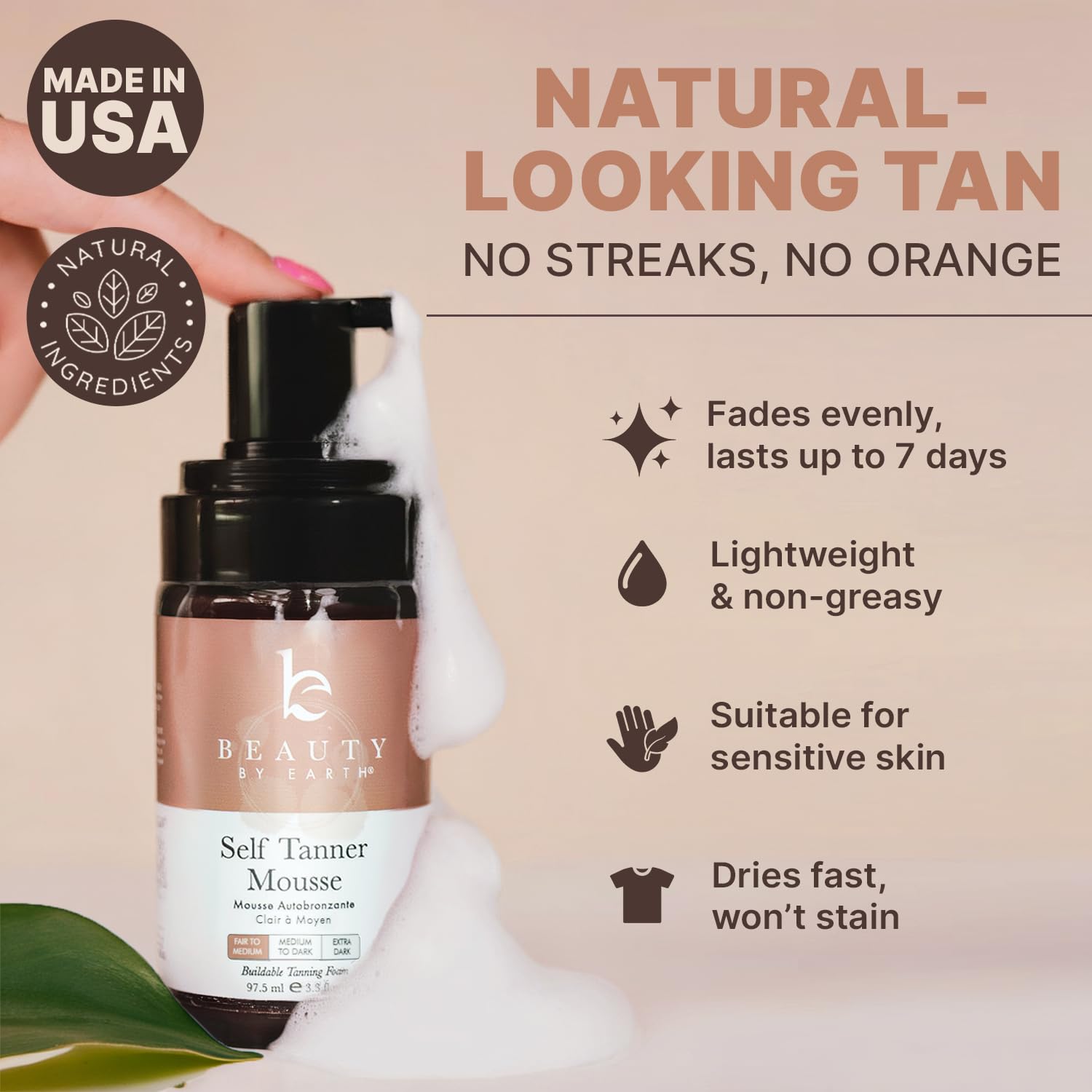 Beauty by Earth mousse auto-bronzante : texture légère pour une application naturelle