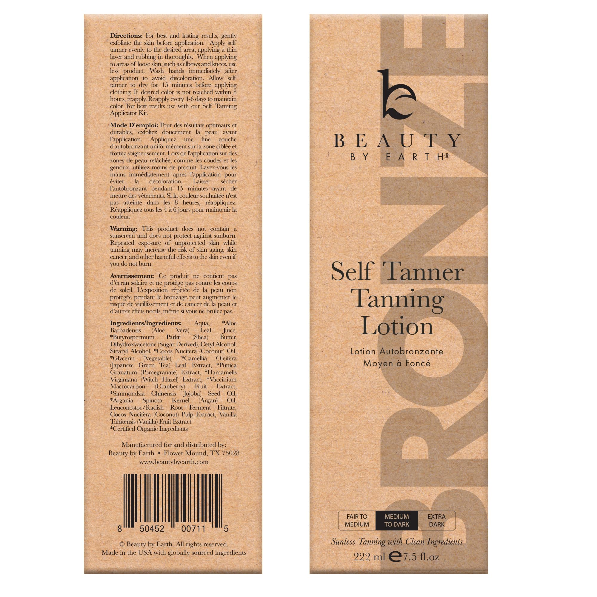 Beauty by Earth empaque con ingredientes orgánicos y uso sencillo.