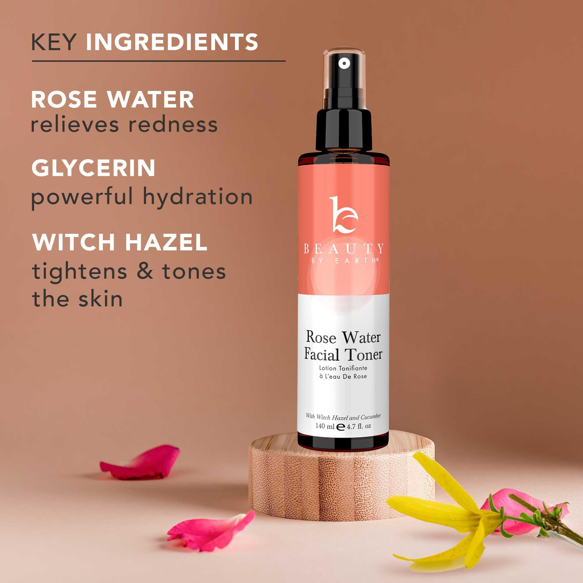 Beauty by Earth – Agua de rosas en spray facial, sin alcohol, ingredientes naturales, hecho en EE. UU.