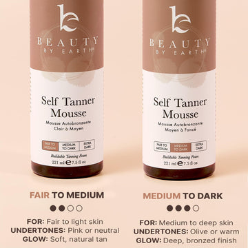 Beauty by Earth Self Tanner Mousse, aplicación fácil que permite controles de color graduales.