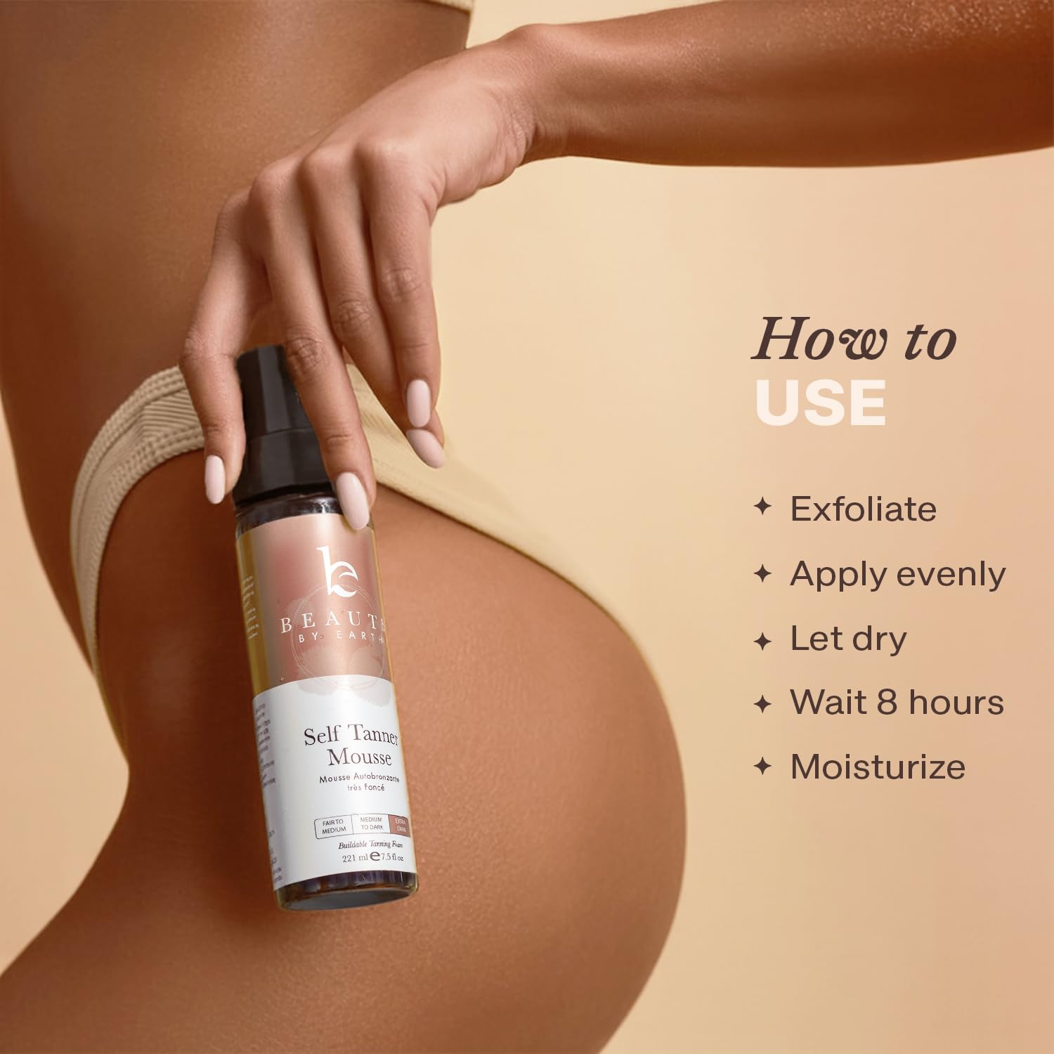 Beauty by Earth Self Tanner Mousse no transfiere a sábanas.