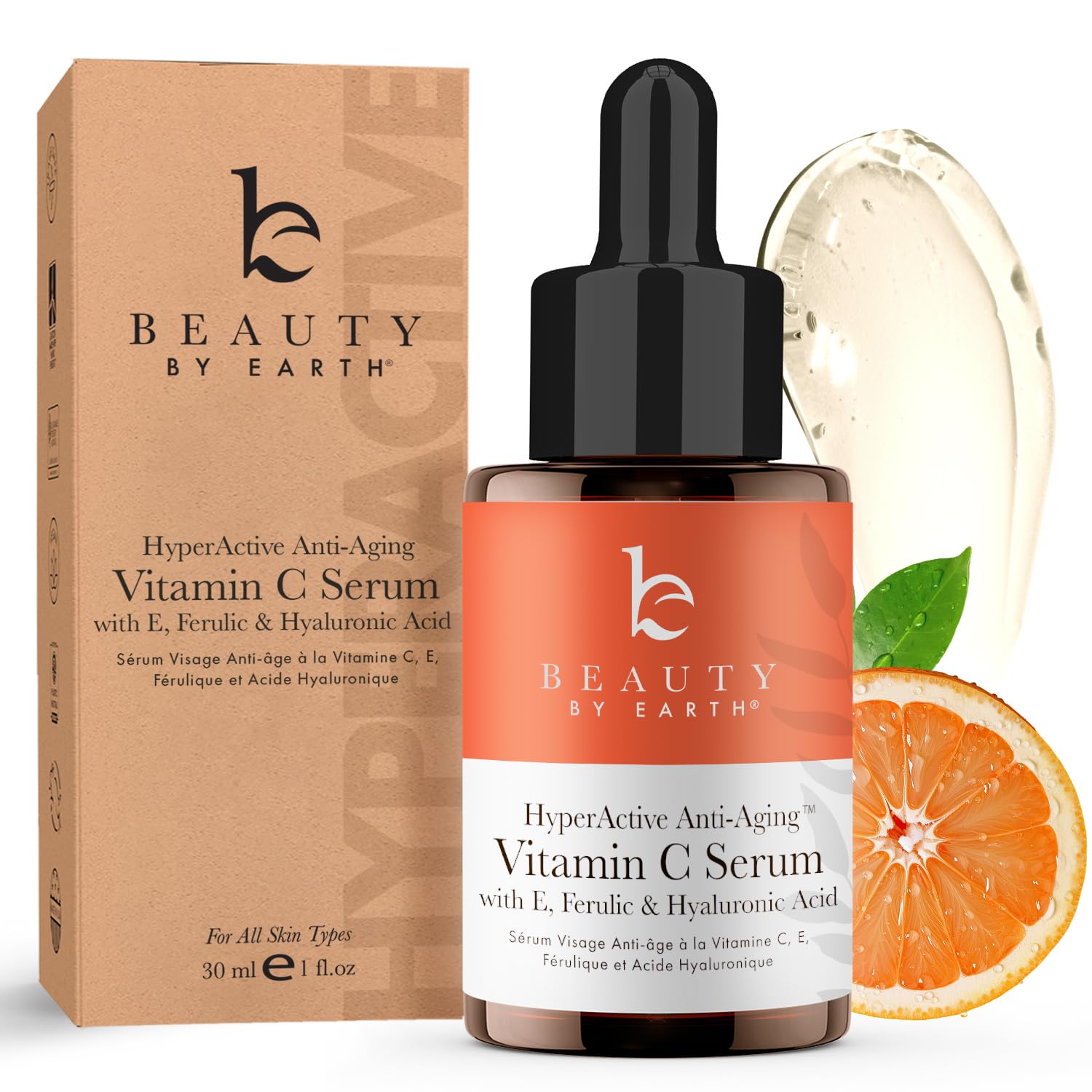 Beauty by Earth suero de Vitamina C, botella EE. UU., antioxidantes para brillo natural