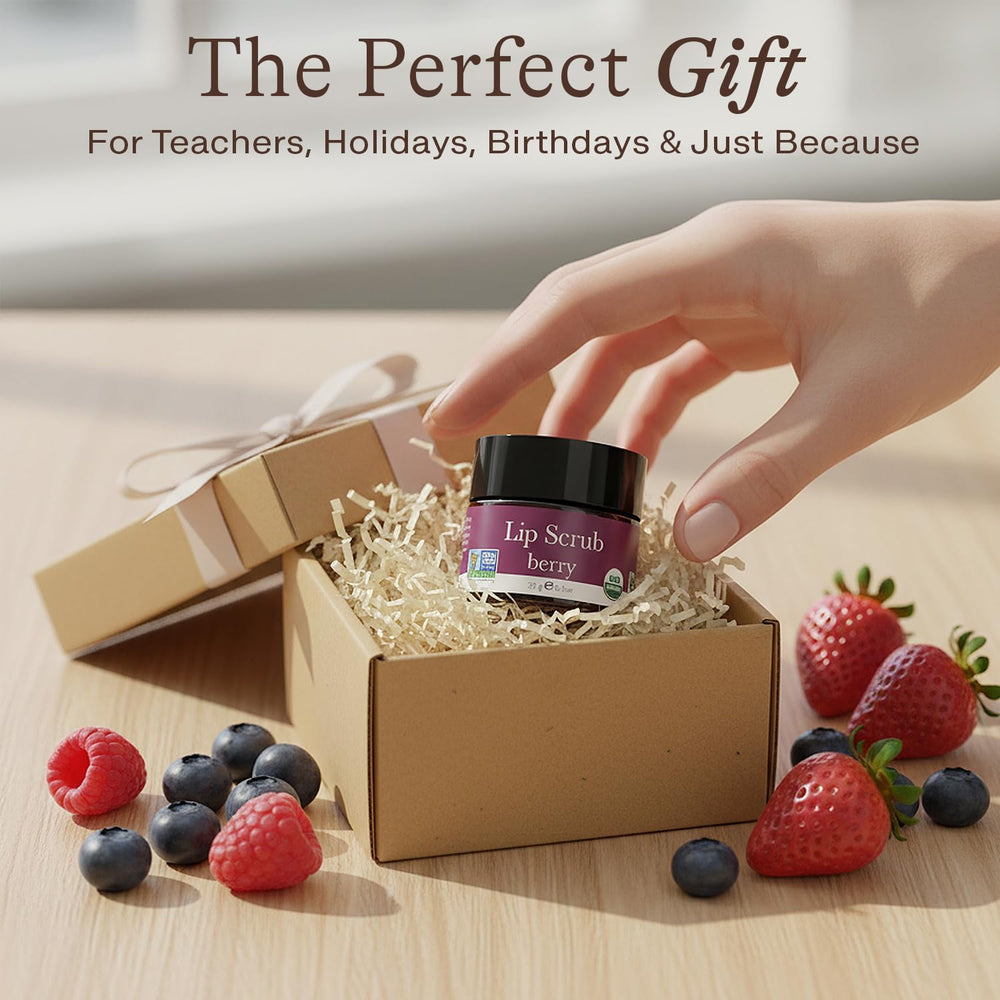 Beauty by Earth ofrece exfoliante labial frambuesa certificado USDA, producido en EE. UU.