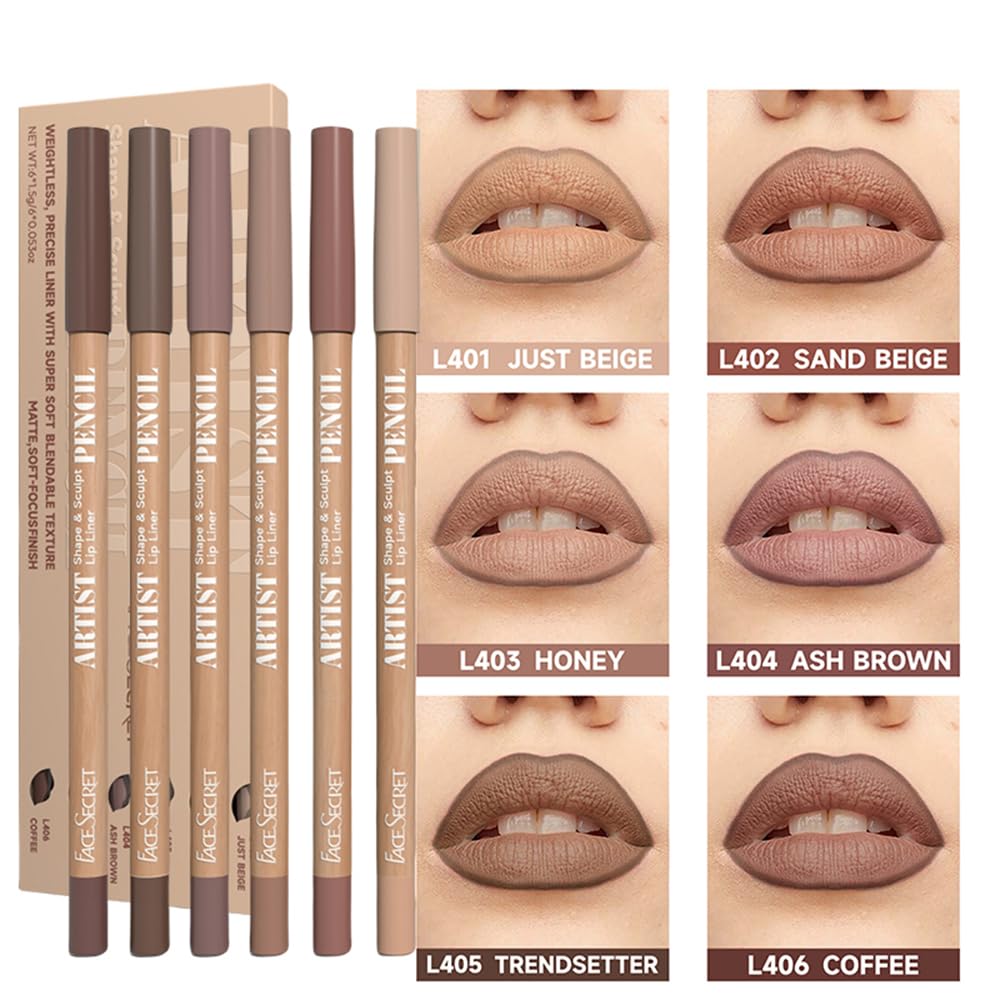Beauty Glazed delineador labial tono neutro y marrón, resistencia al agua para uso diario.