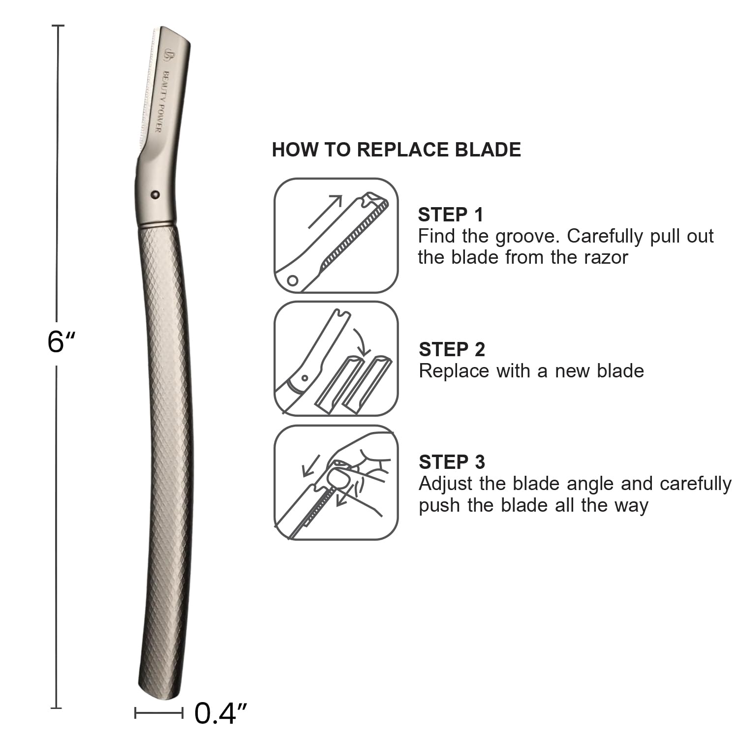 Beauty Power herramienta dermaplaning para exfoliar suavemente y eliminar vellos finos.