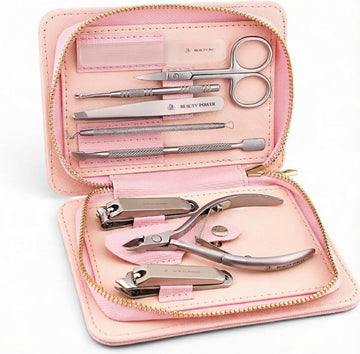 Con Beauty Power, set de manicura y pedicura en estuche de cuero PU para viajar
