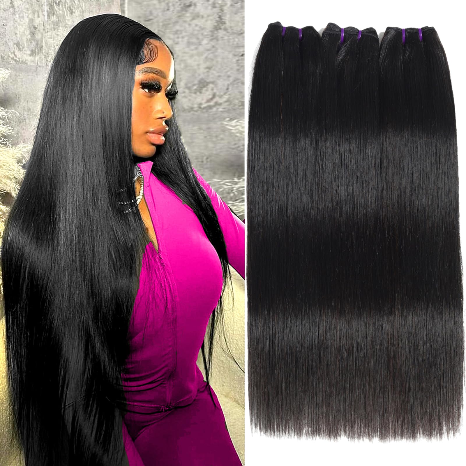 Beauty Queen bundles liso 20-24 pulgadas para cabello natural y fluido