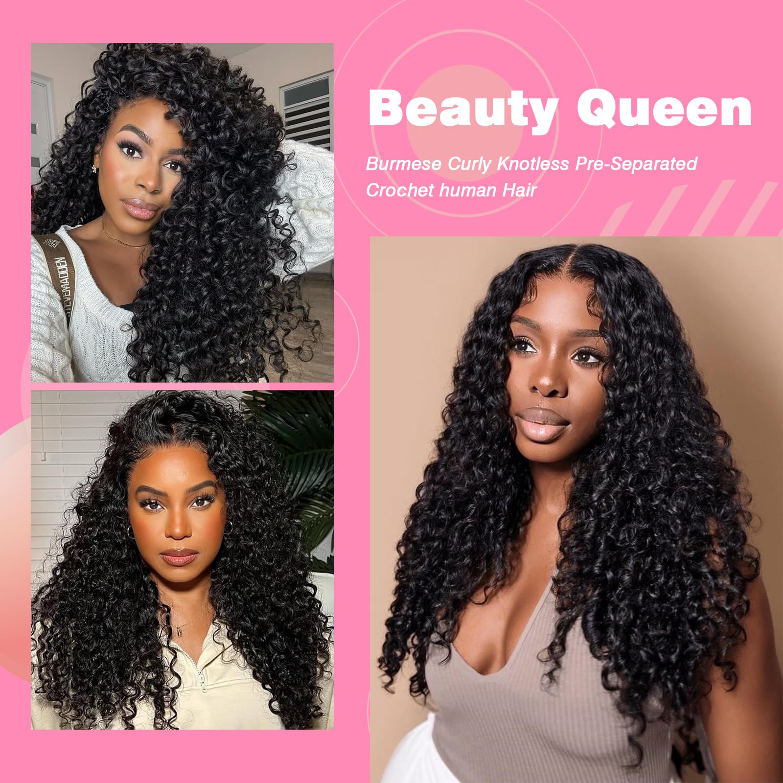 Beauty Queen Burmese Curly Crochet para cobertura total de cabeza.