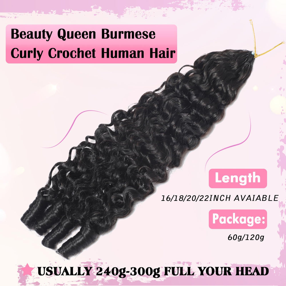 Beauty Queen Burmese Curly Crochet, instalación sin nudos facilita el proceso.