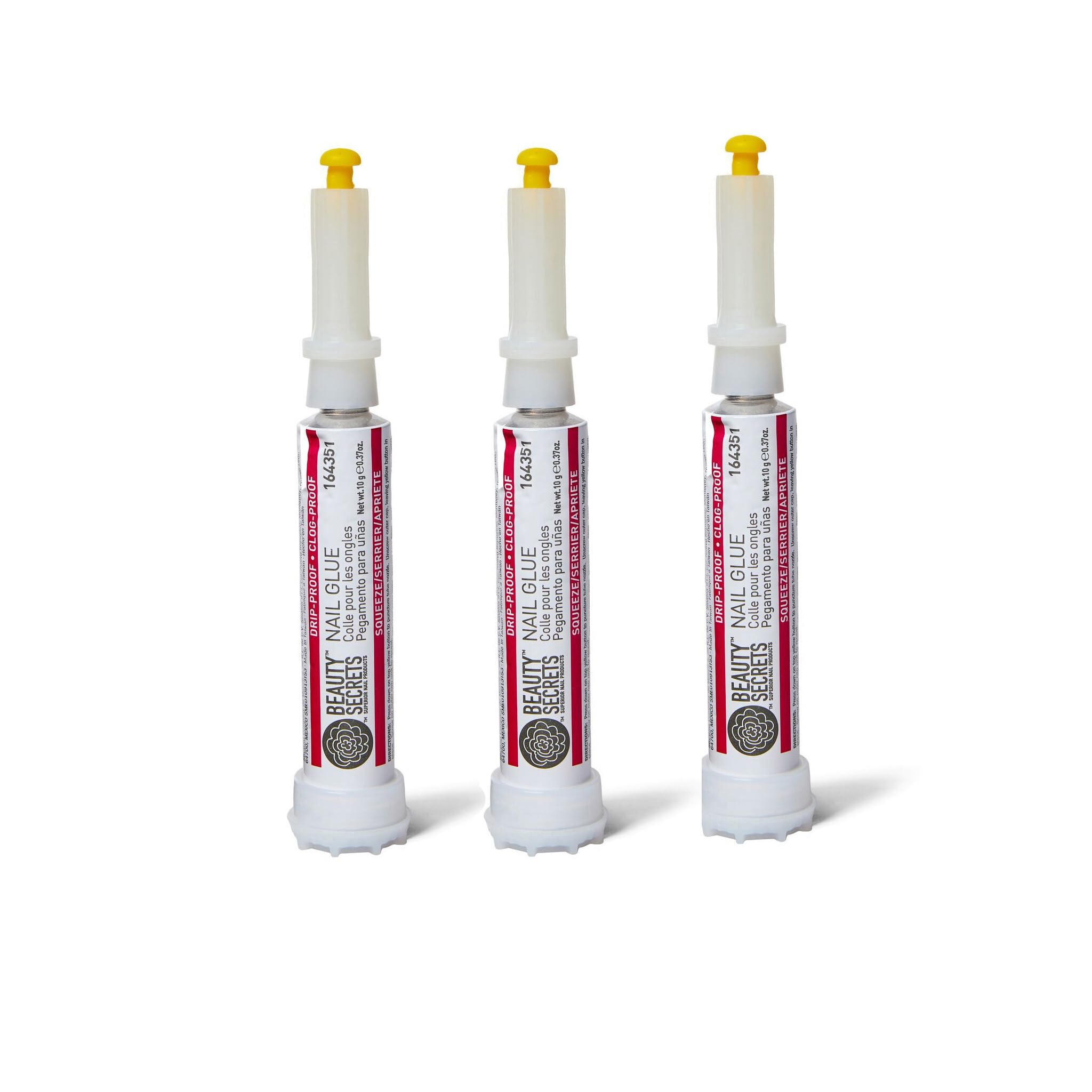 Beauty Secrets adhesivo para uñas sin goteo para fijar uñas artificiales con precisión.