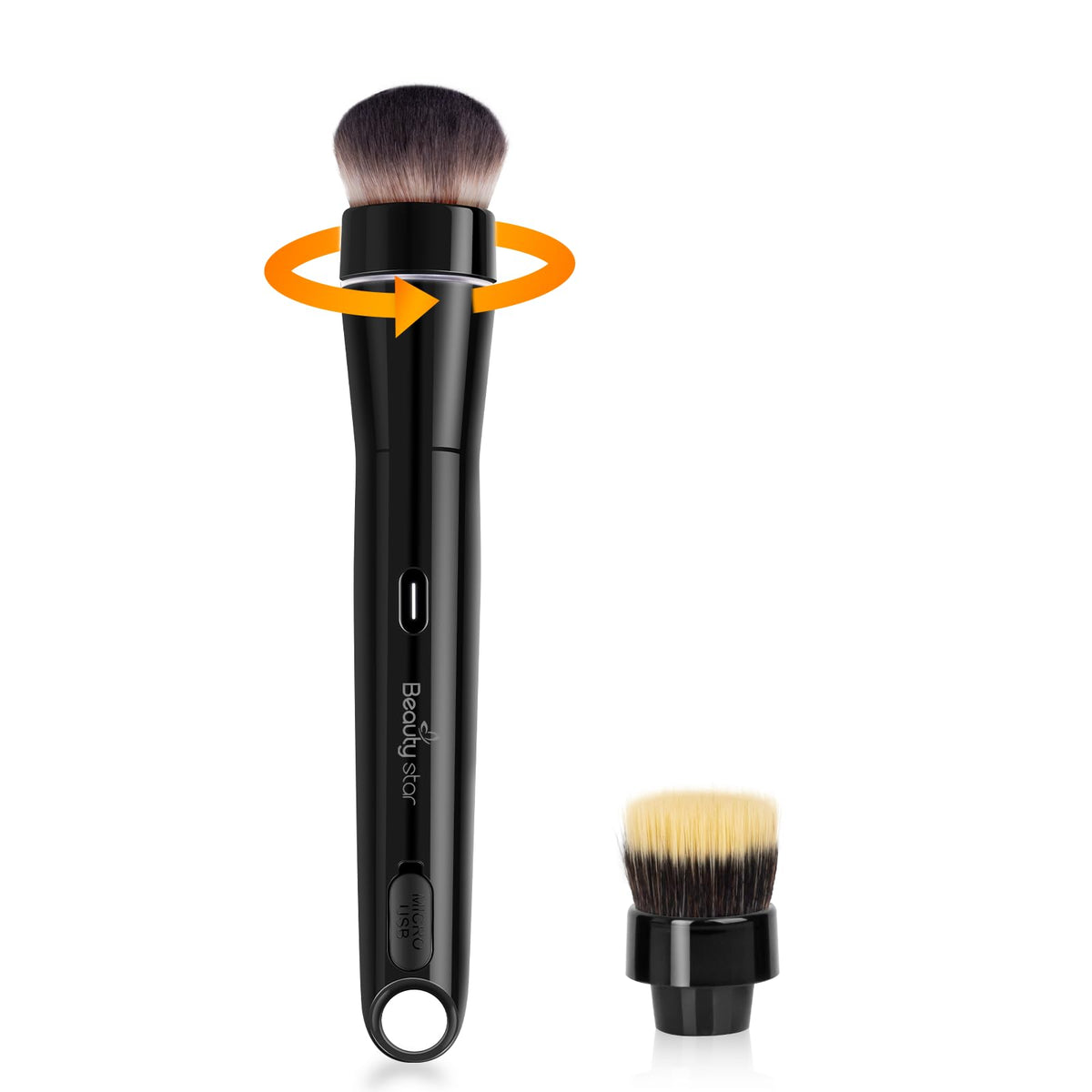Beauty Star brosse maquillage rotative 360° pour une application rapide et homogène.