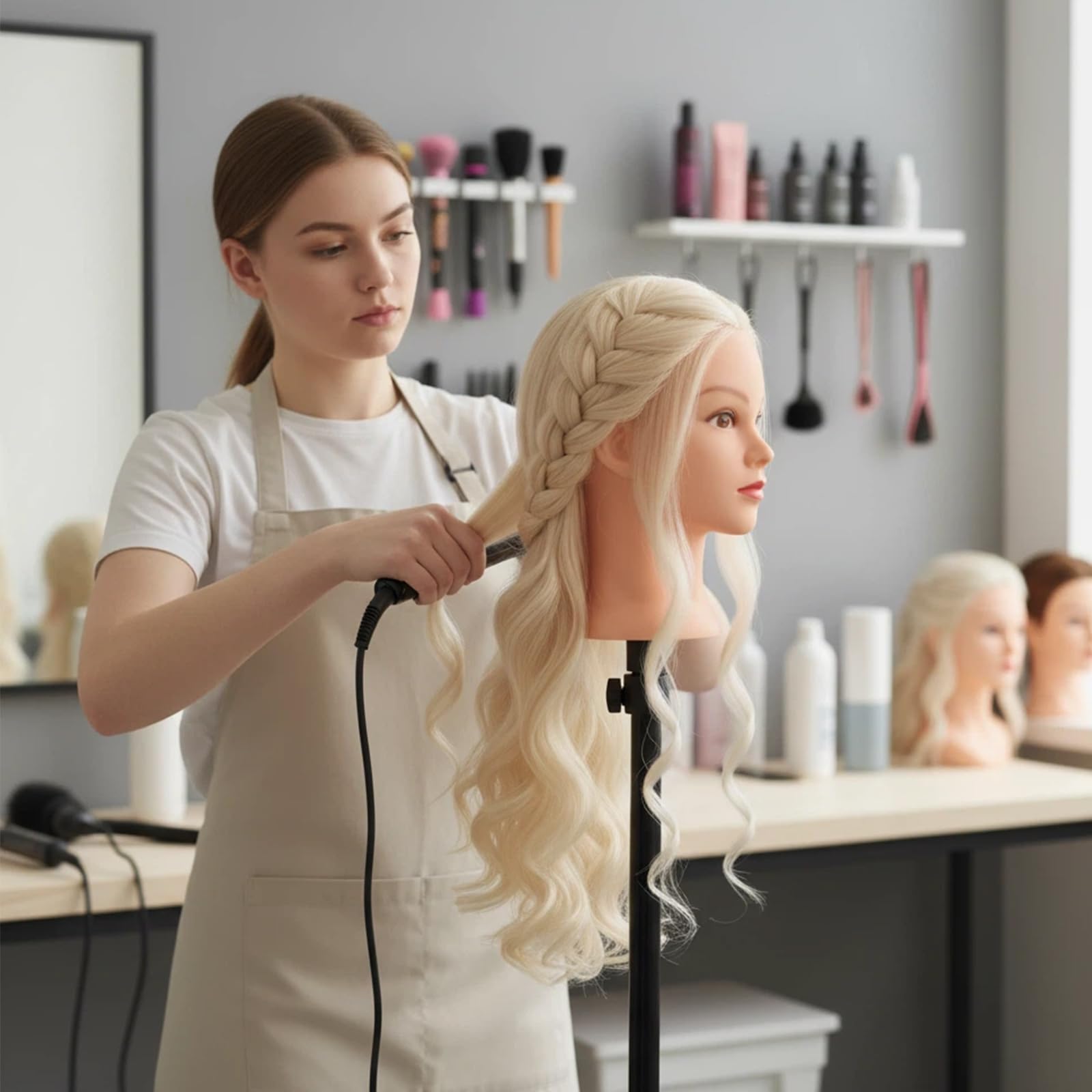 Beauty Star cabeza de maniquí para cuidados capilares simulados y lavado básico