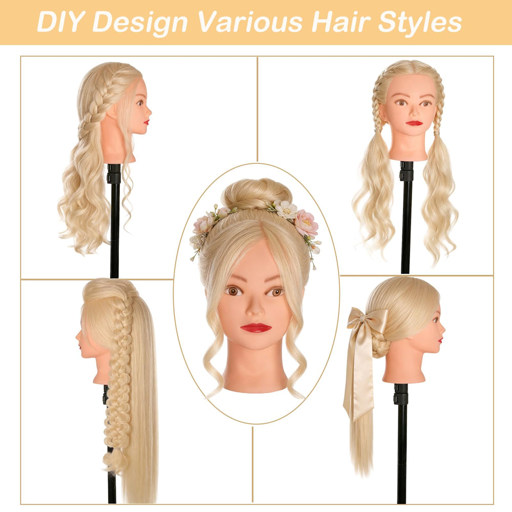 Beauty Star cabeza de maniquí con accesorios y soporte para sesiones de estilismo