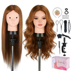 Beauty Star cabeza de maniquí con pelo real 80% para practicar peinados realistas.