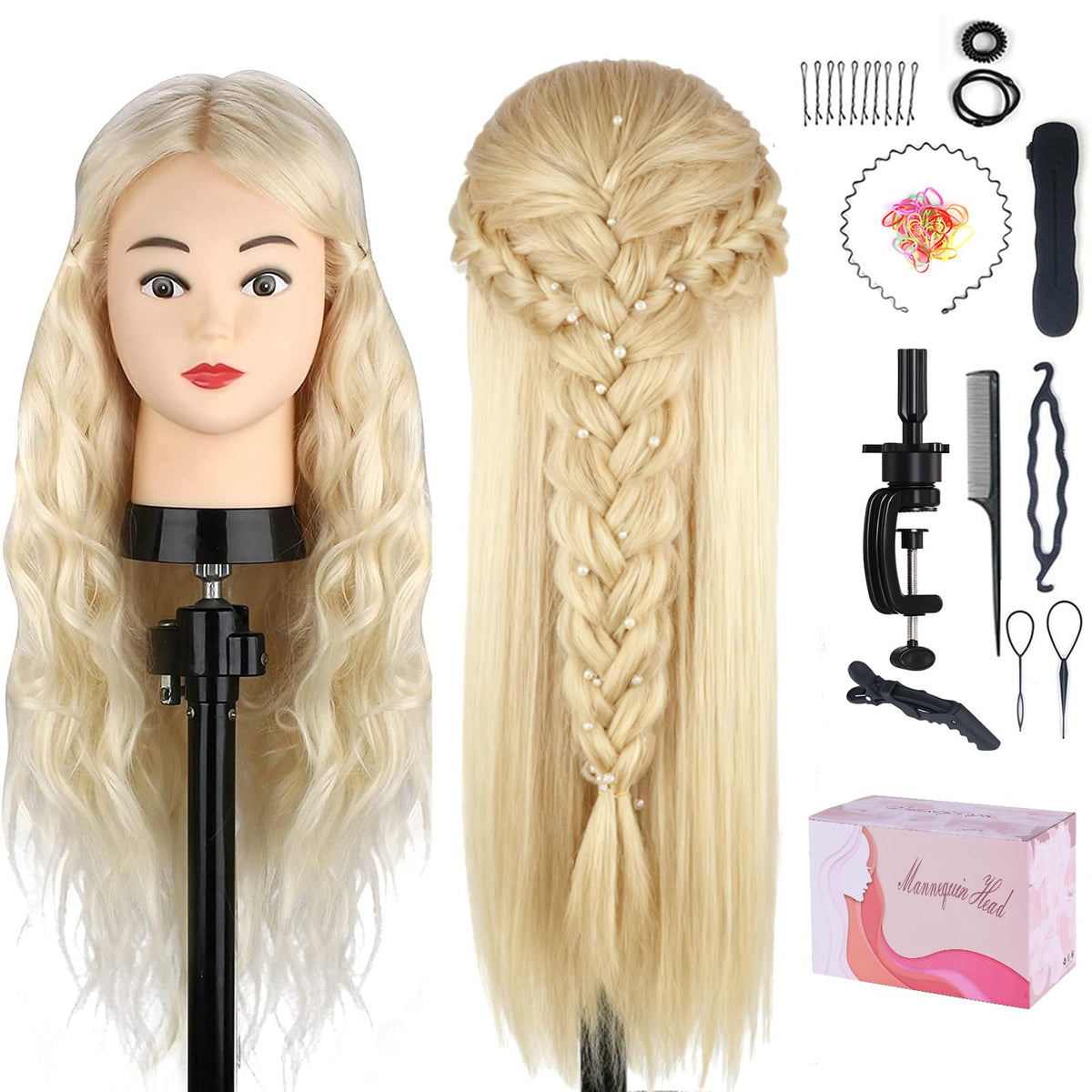 Beauty Star cabeza-modelo con cabello 80% real para practicar peinado