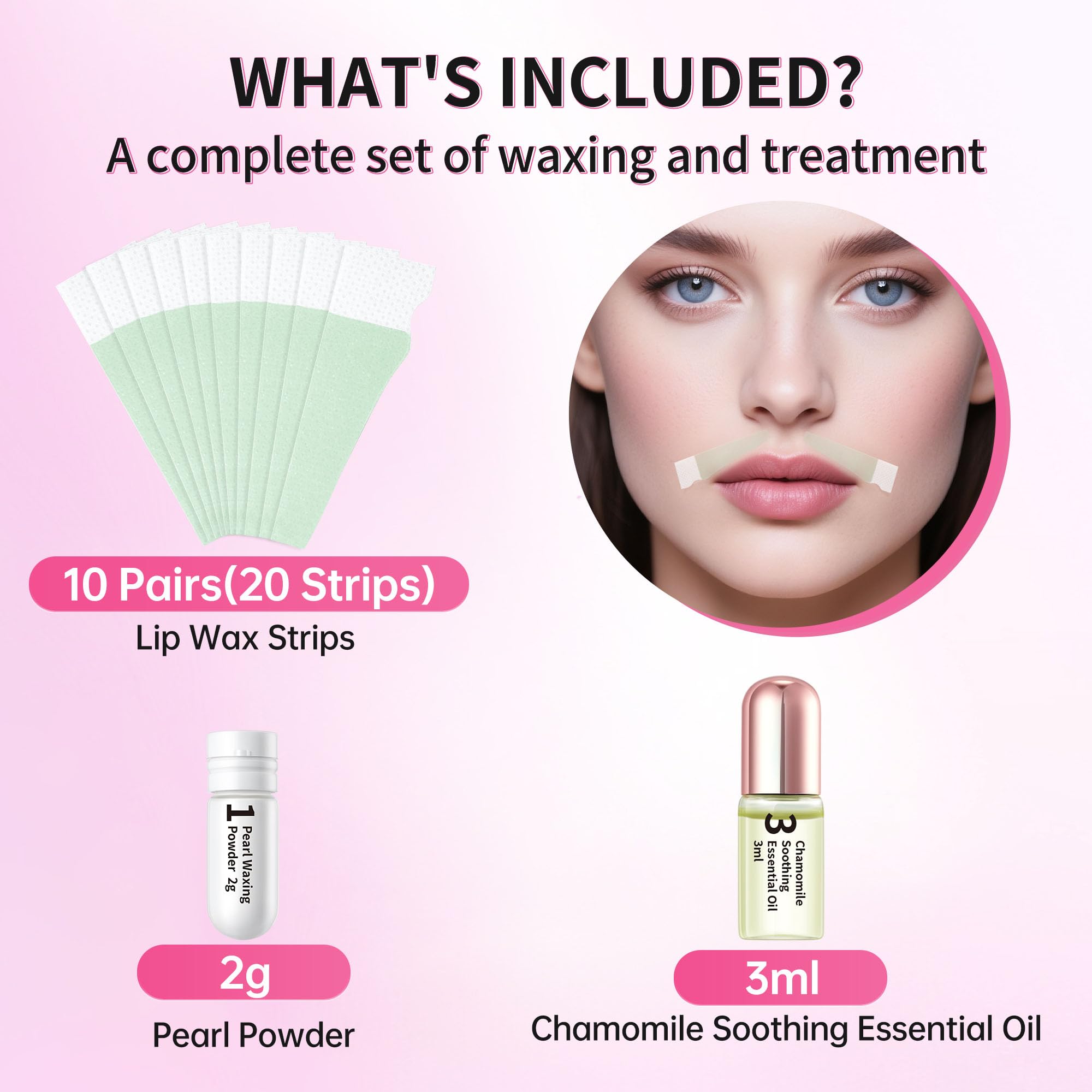 Beauty7 Lip Wax Strips applied to lips for quick, smooth removal.