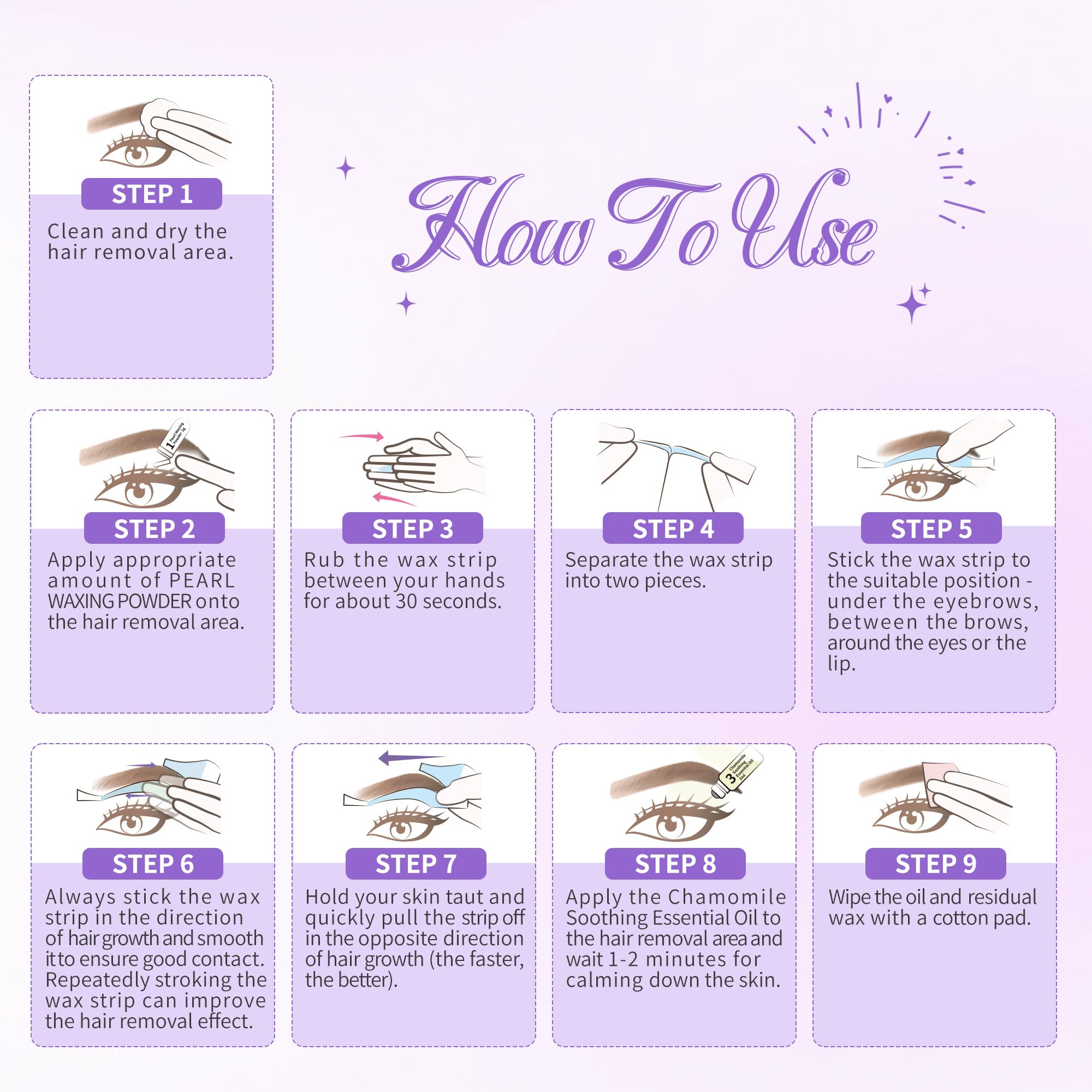 Beauty7 hair removal strips targeting root-level brow hair