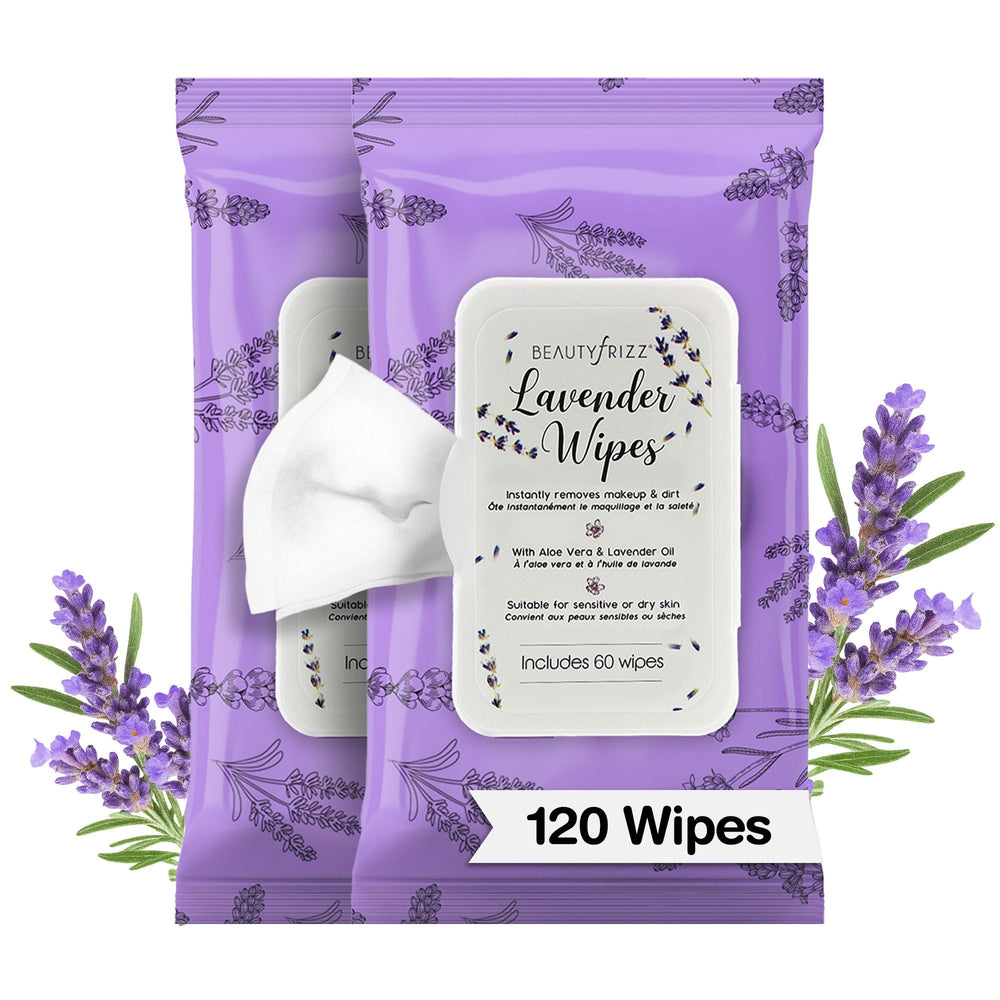 BeautyFrizz empaque lavanda: diseño compacto para toallitas faciales.