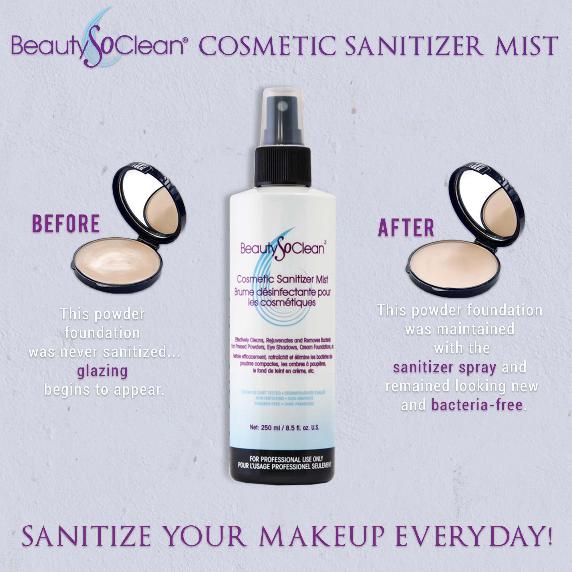 BEAUTYSOCLEAN bronceador en polvo desinfecta, uso seguro entre aplicaciones.