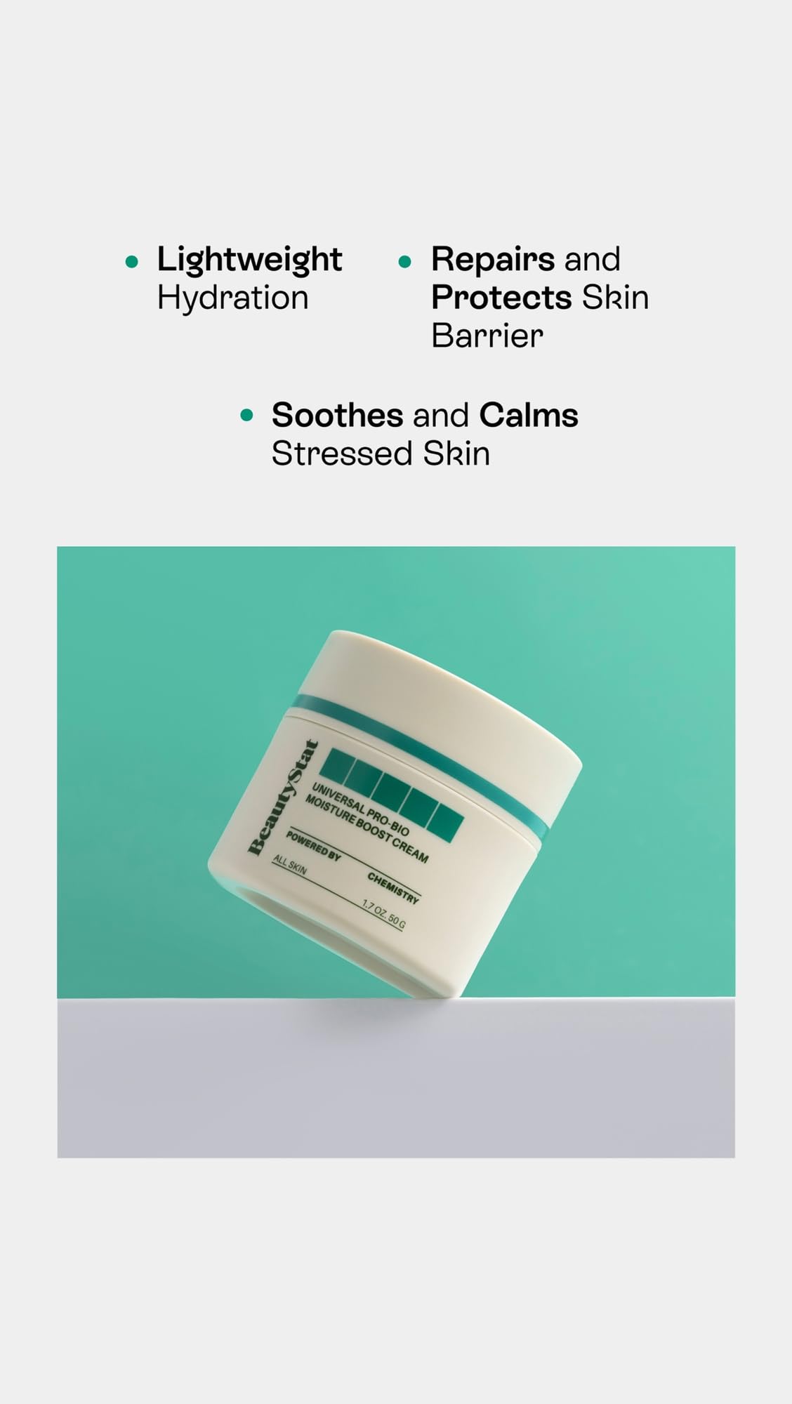 BeautyStat Crema Pro-Bio, ingredientes clave como ácido hialurónico para hidratación profunda.