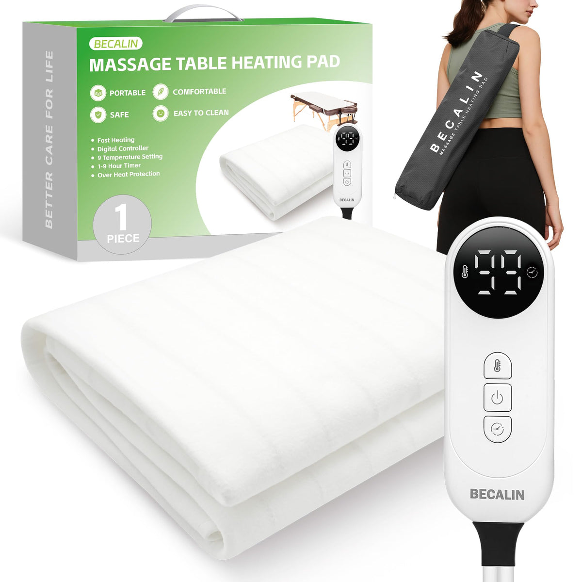 Manta calentadora Becalin para mesa de masaje, calor suave y confortable.