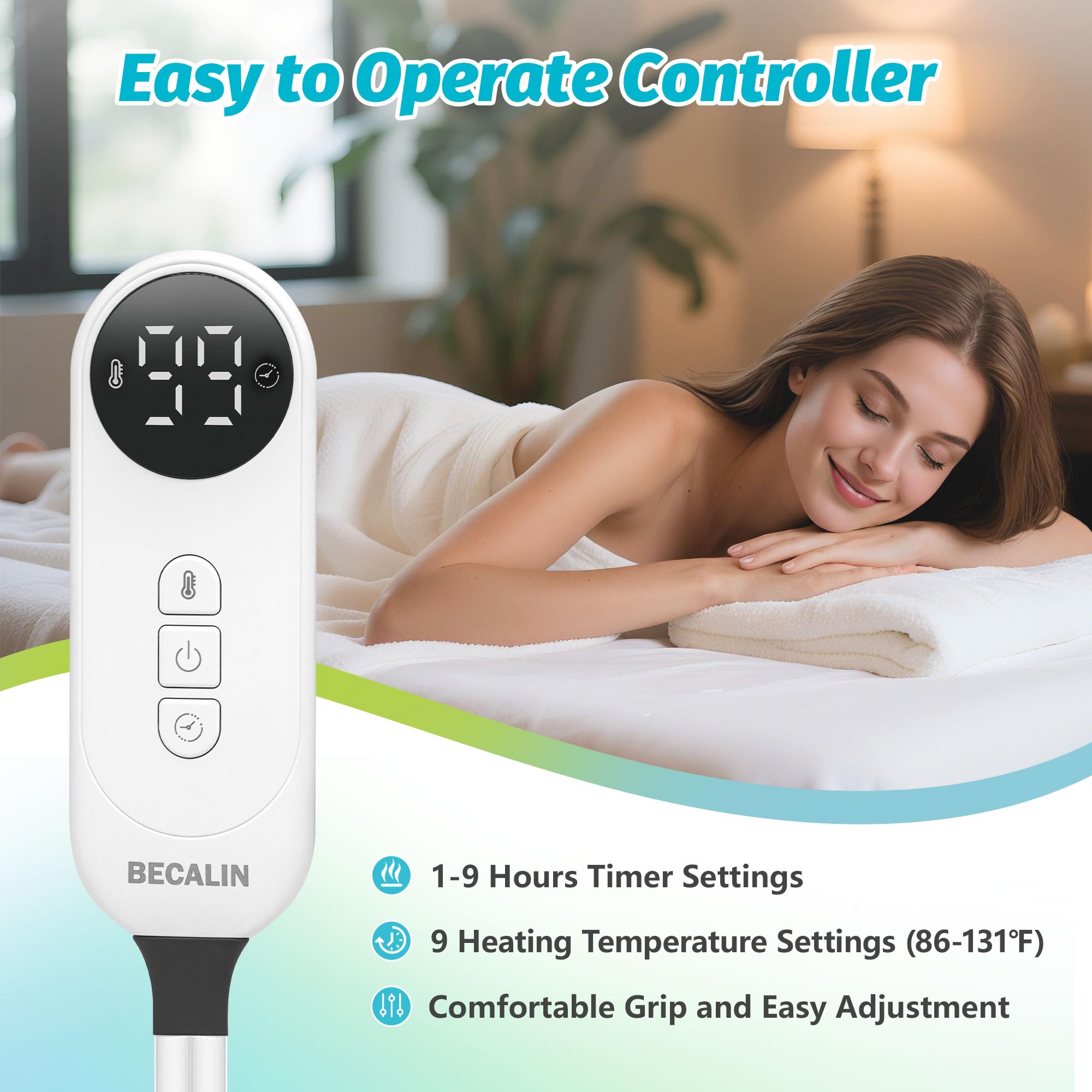 Panel de controles digital BECALIN mostrando ajuste rápido para necesidades.