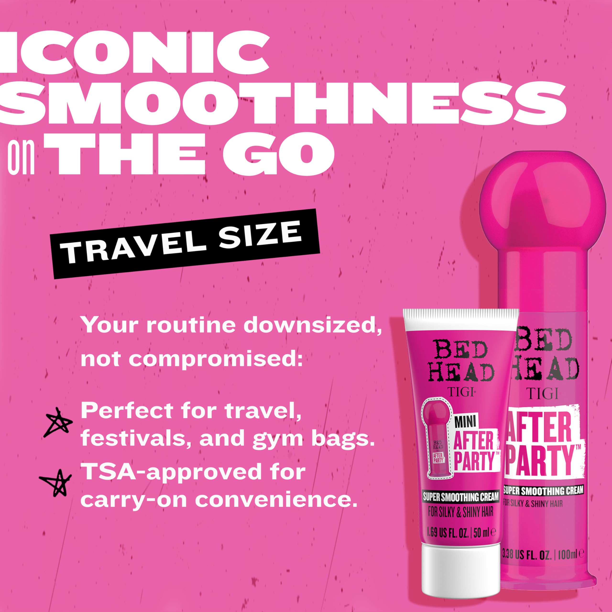 Bed Head TIGI After Party mini crema alisadora reduce estática y frizz.