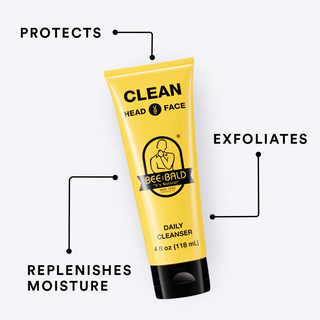 Bee Bald CLEAN cuida la piel durante la limpieza diaria de cabeza y rostro.