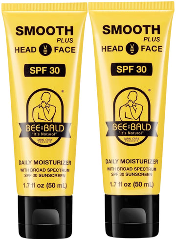 Bee Bald Smooth Plus head moisturizer SPF 30 bottle delivers daily hydration.