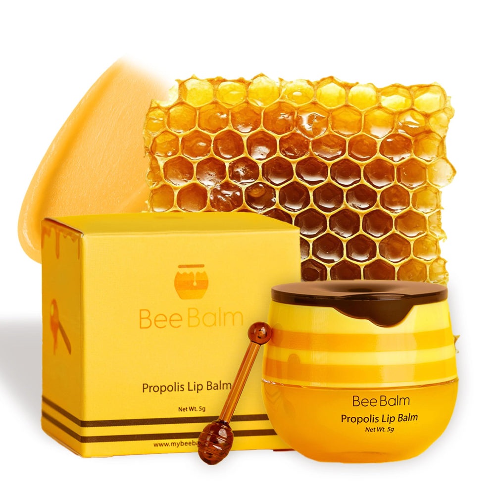 Bee Balm Original Lip Balm honey pot closeup for deep hydration.