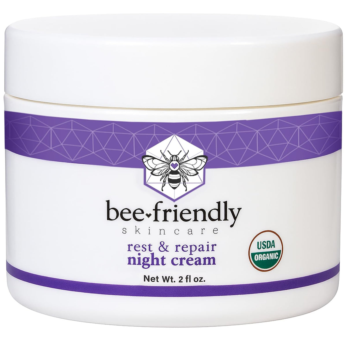 BeeFriendly Crema Nocturna Orgánica en envase, lista para nutrir la piel durante la noche.