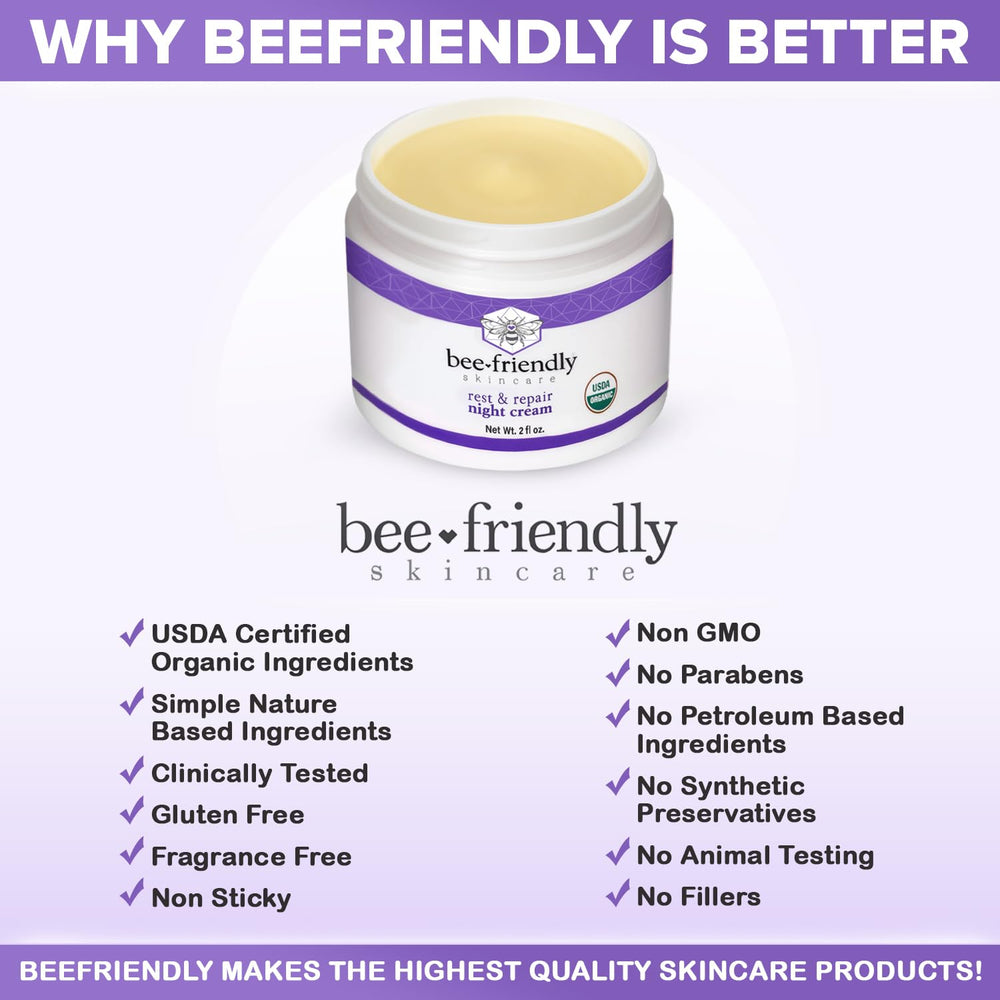 Propóleo y miel cruda en BeeFriendly brindan nutrientes para uso nocturno.