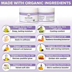 BeeFriendly ingredientes orgánicos: jojoba, oliva y aguacate nutren la piel