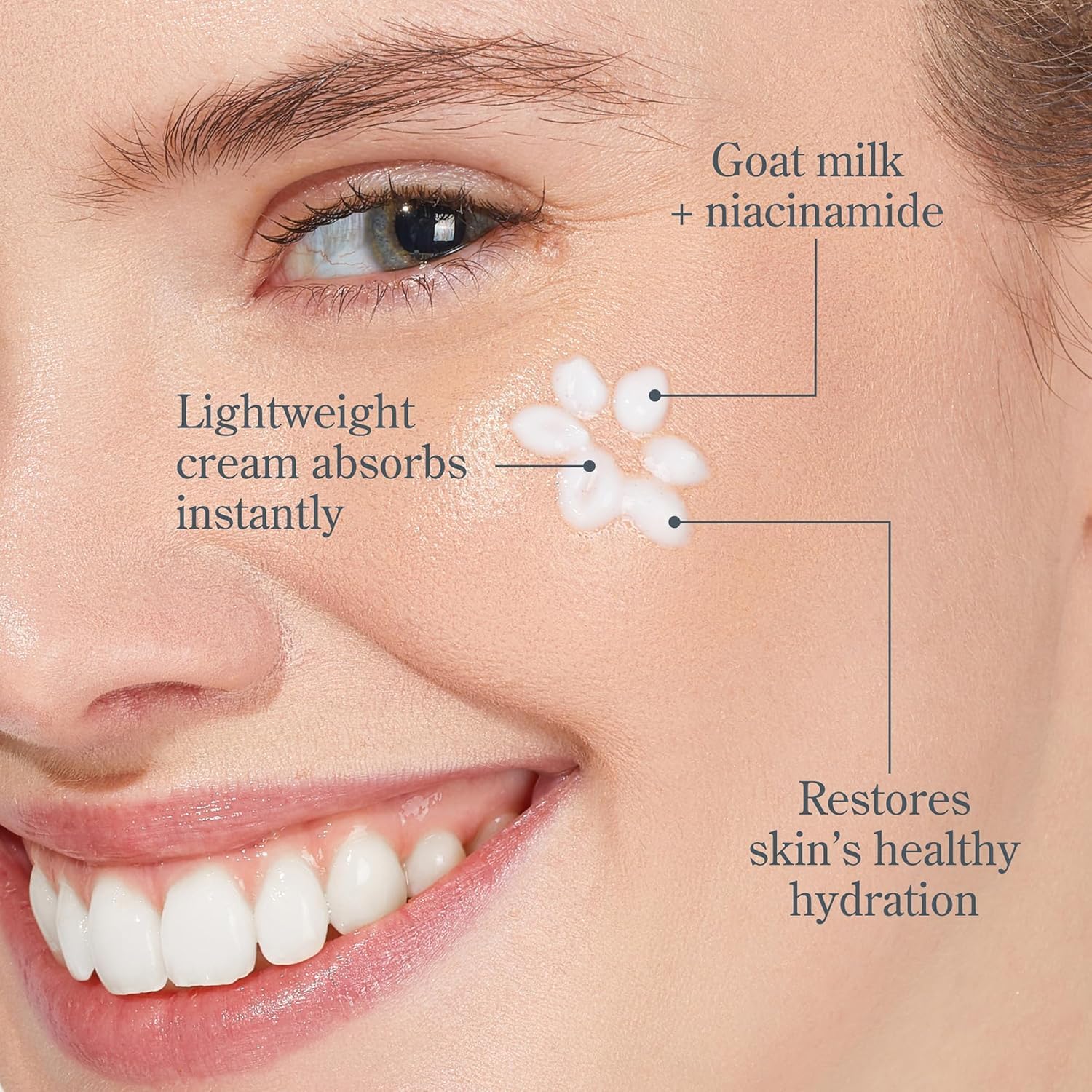 Aplicación suave en rostro con Bloom Cream de Beekman 1802.