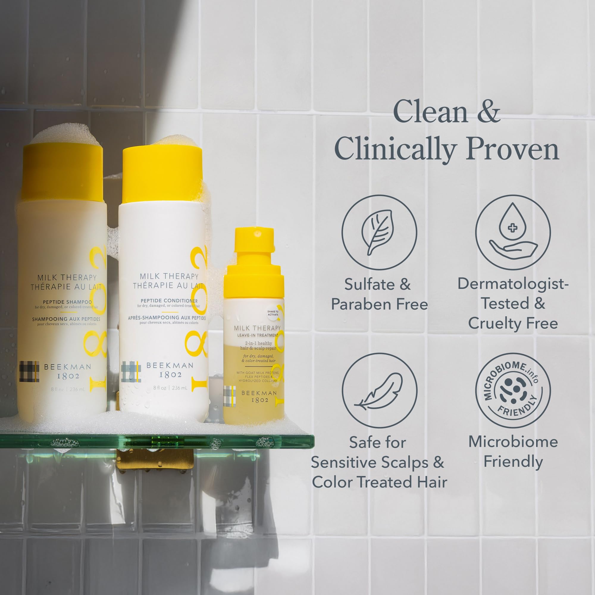 Beekman 1802 Brillance cheveux après conditionnement – fini lumineux et léger.