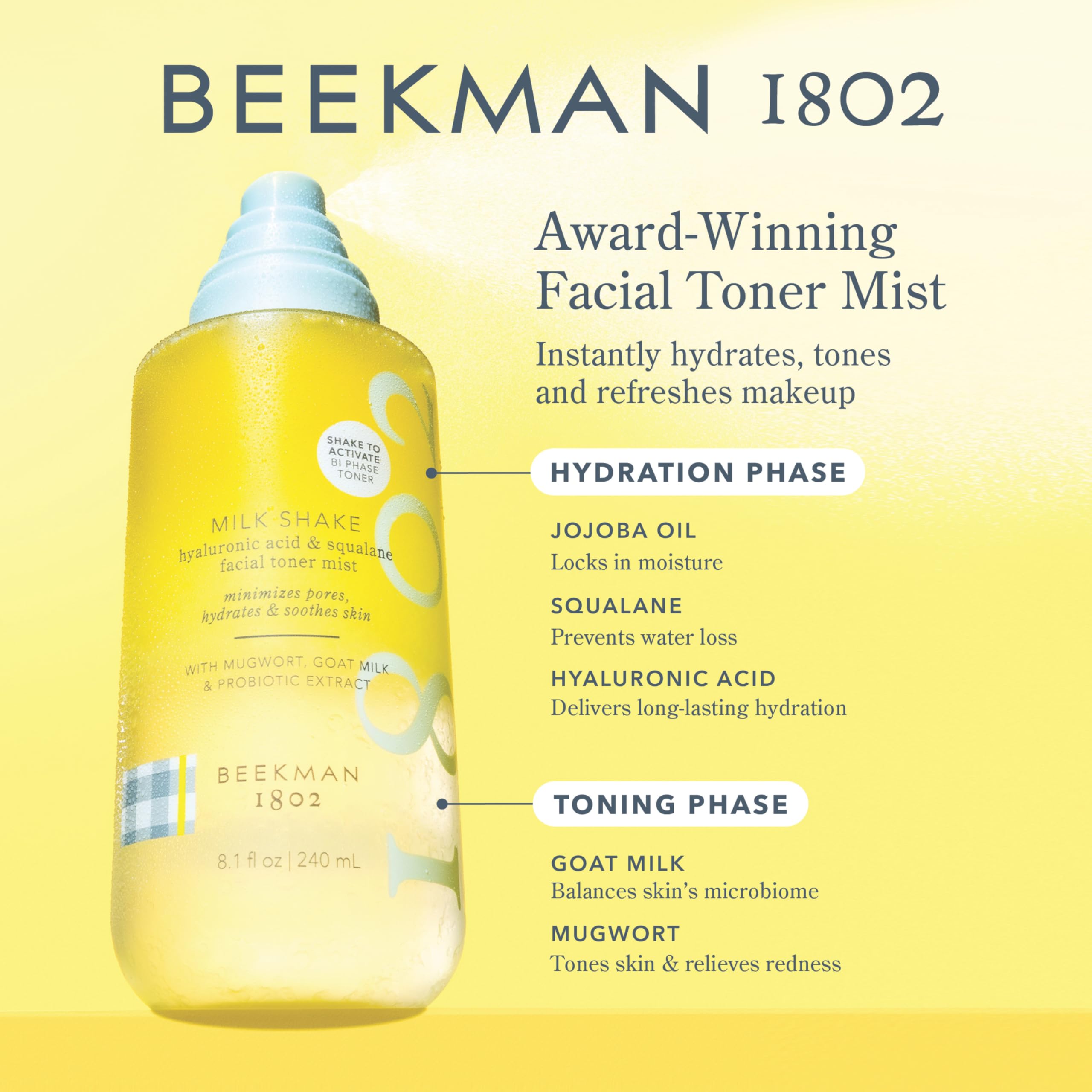 Beekman 1802 brume visage pulvérisation légère sans parfum pour rafraîchir