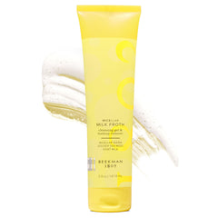 Beekman 1802 gel-leche micelar espumoso, limpieza suave para rostro frente a la botella