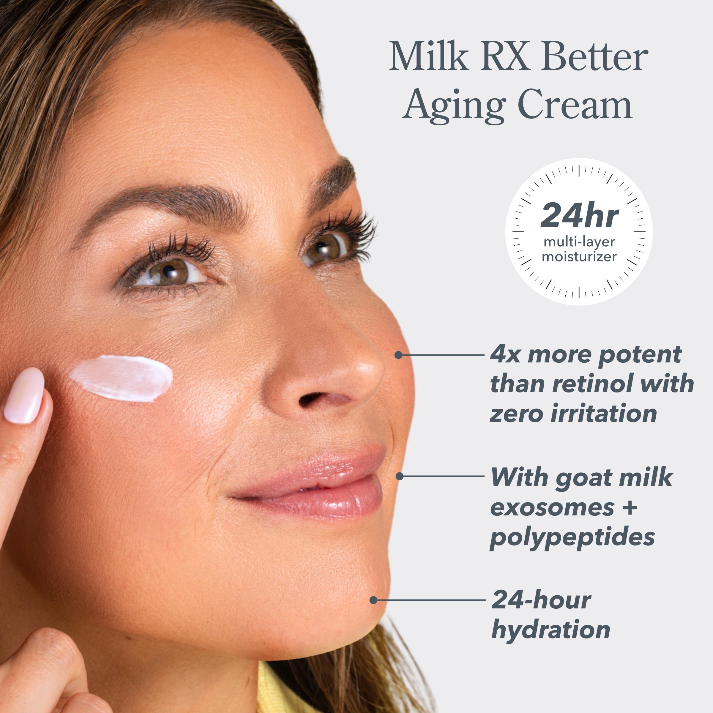 Beekman 1802 Milk RX botella detalle: envase clínico para uso diario.