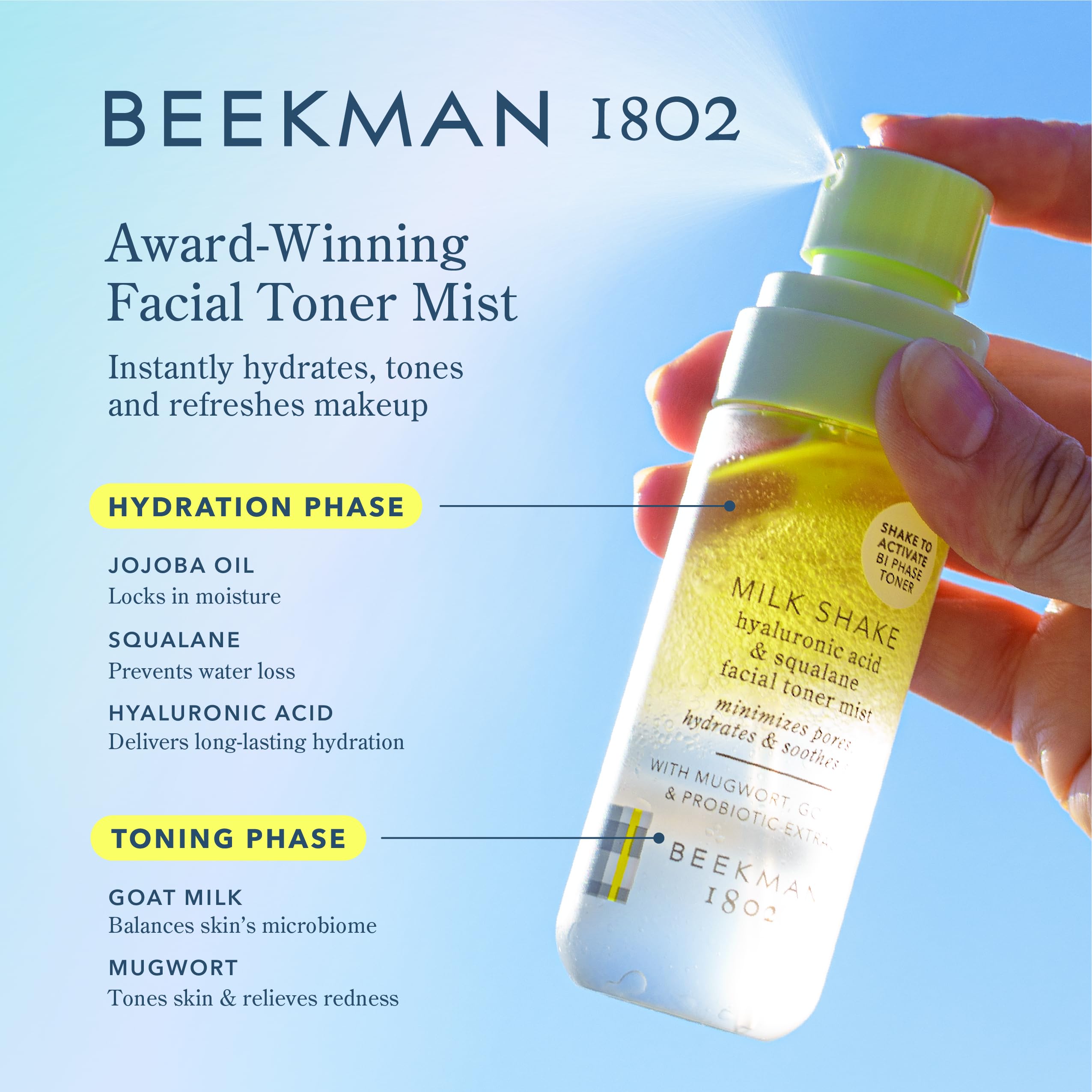 Beekman 1802 Milk Shake Mini sin alcohol, cuidado suave para piel sensible